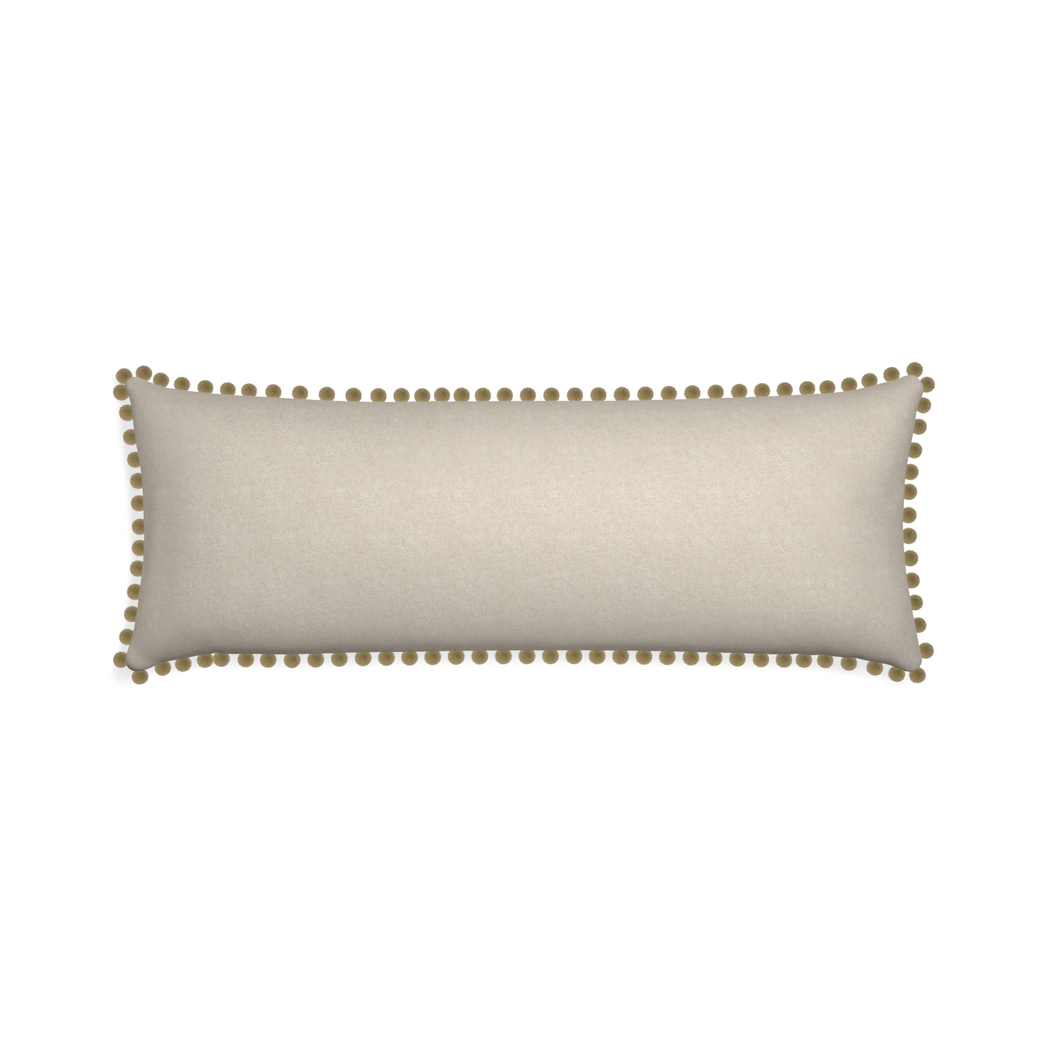 Xl-lumbar oat custom light brownpillow with olive pom pom on white background