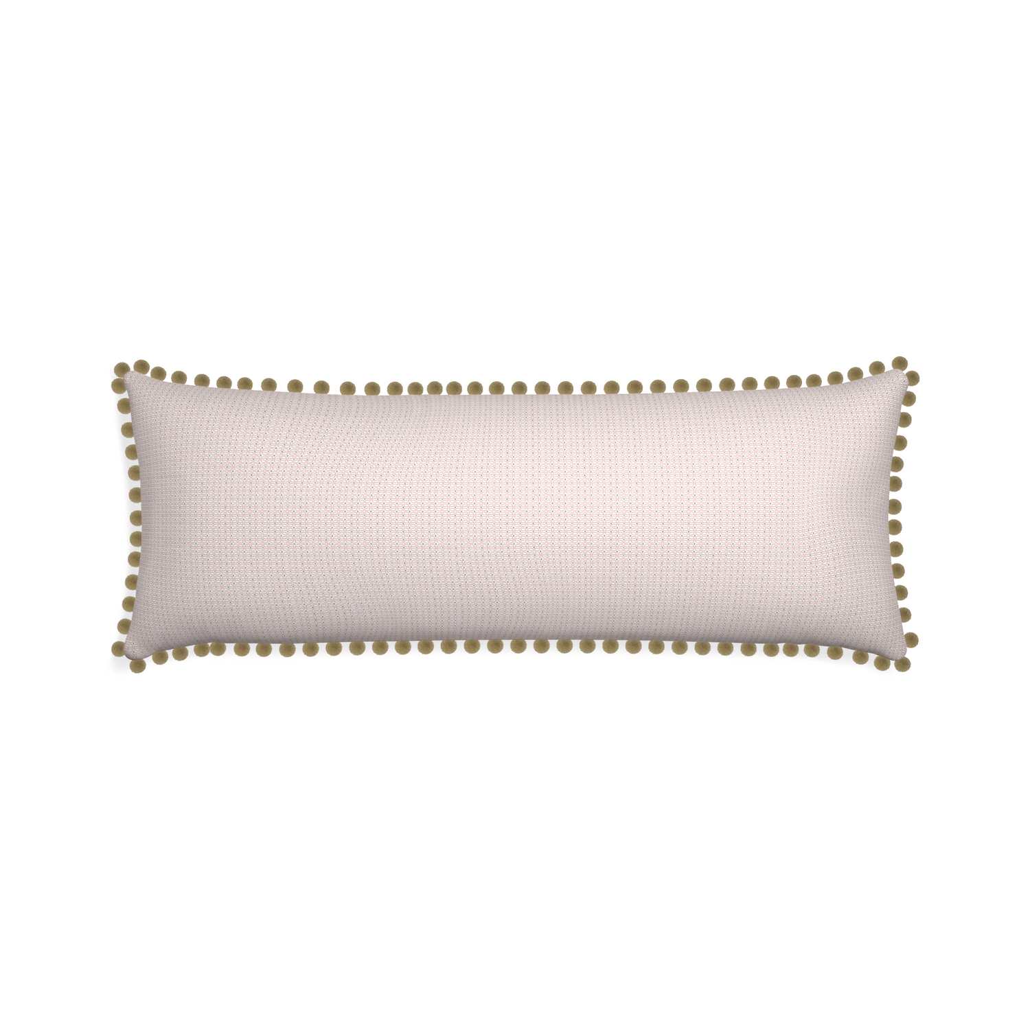 Xl-lumbar loomi pink custom pink geometricpillow with olive pom pom on white background