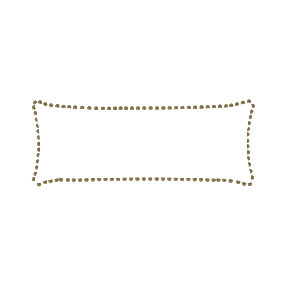 Xl-lumbar ruby moss custom pillow with olive pom pom on white background