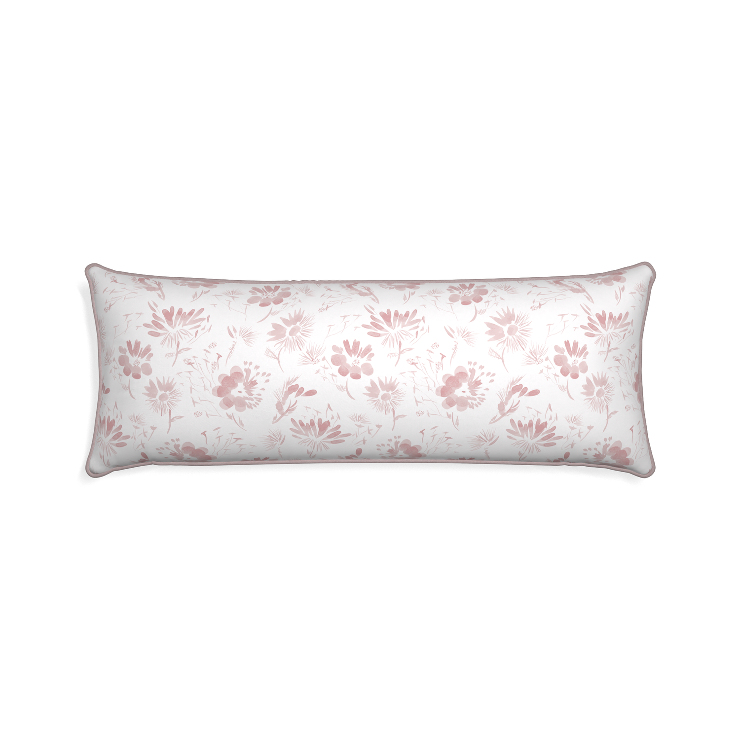 Xl-lumbar blake custom pink floralpillow with orchid piping on white background