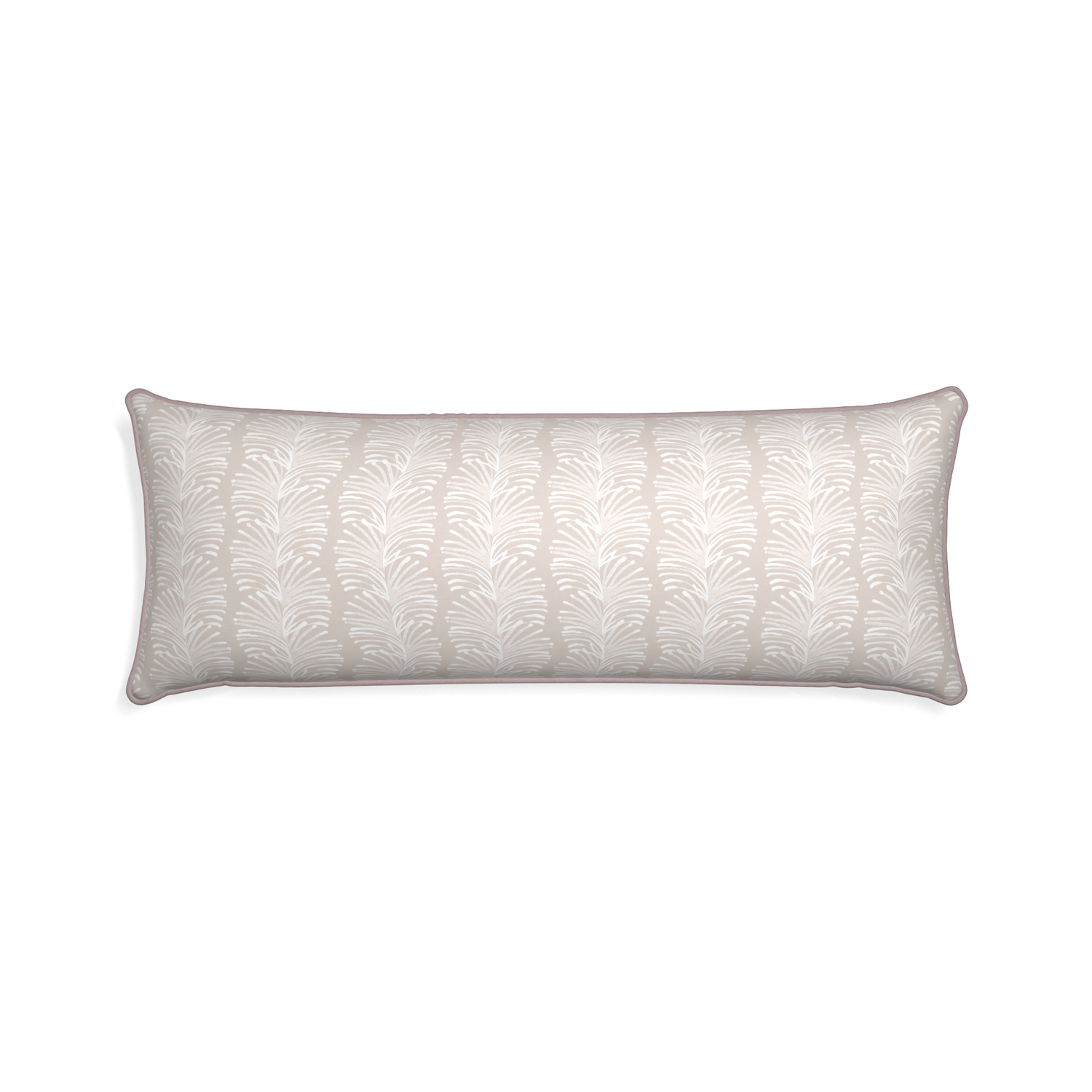 Xl-lumbar emma sand custom sand colored botanical stripepillow with orchid piping on white background