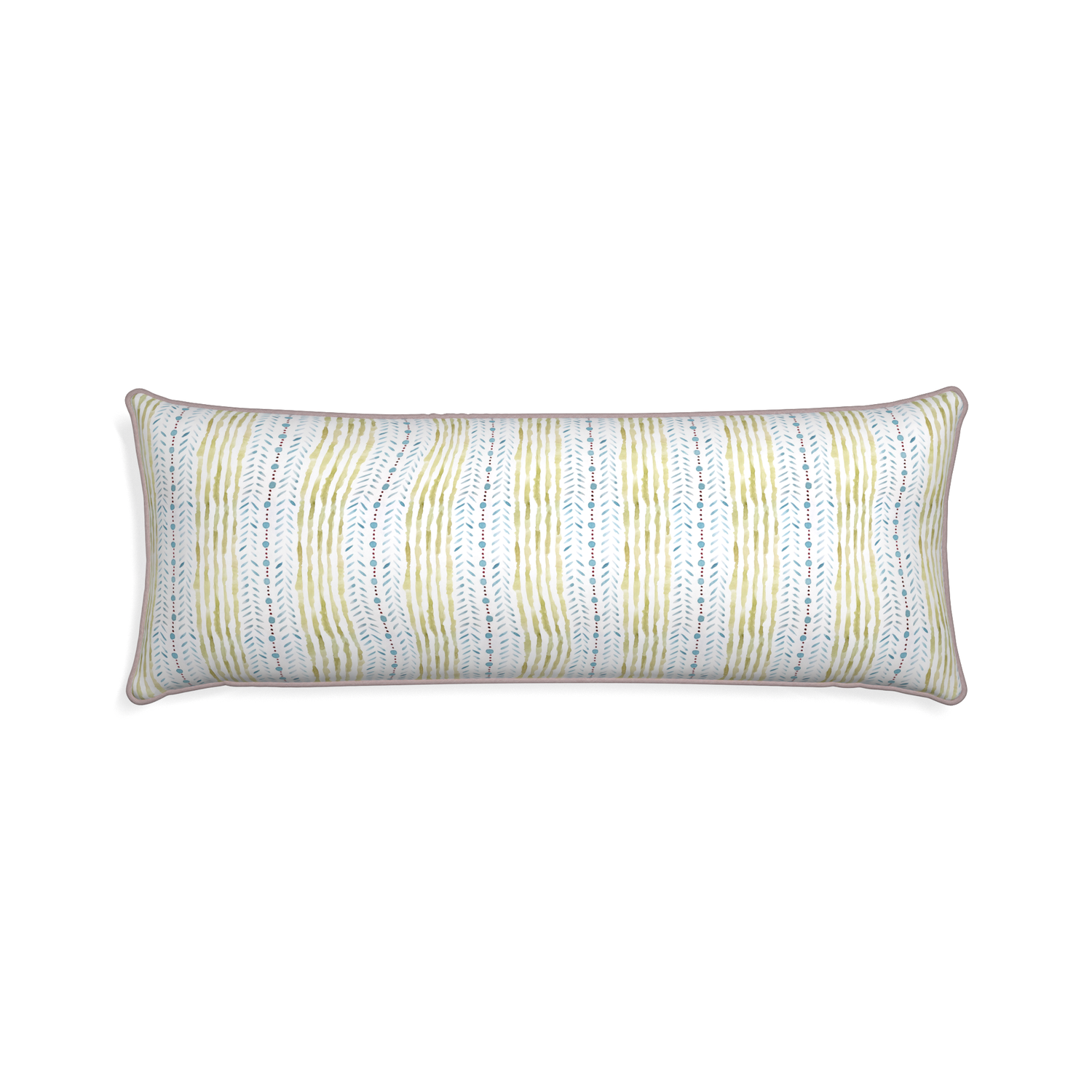 Xl-lumbar julia custom blue & green stripedpillow with orchid piping on white background