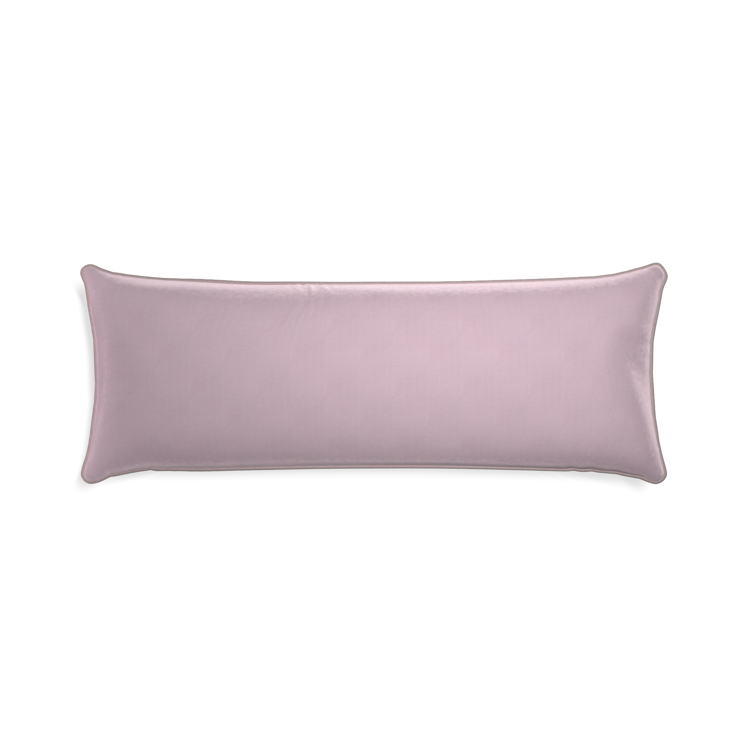 Xl-lumbar lilac velvet custom lilacpillow with orchid piping on white background