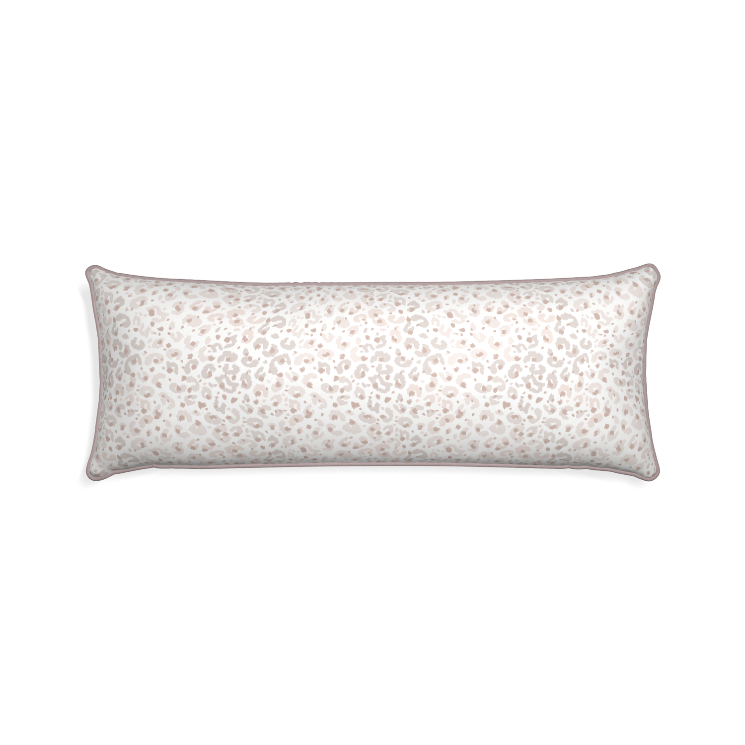 Xl-lumbar rosie custom beige animal printpillow with orchid piping on white background