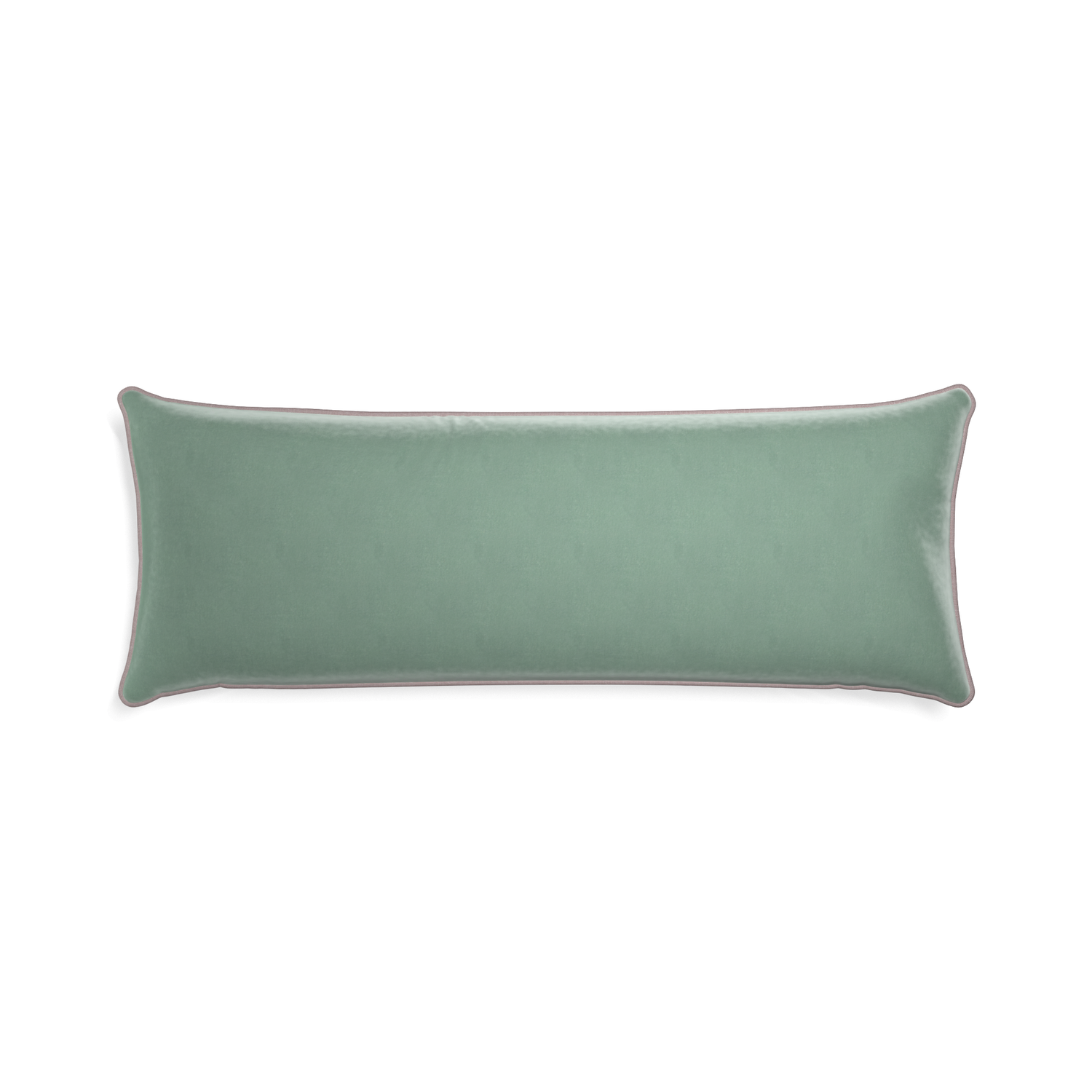 Xl-lumbar sea salt velvet custom blue greenpillow with orchid piping on white background