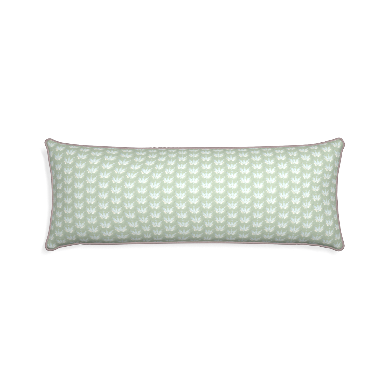 Xl-lumbar serena sea salt custom blue & green floral drop repeatpillow with orchid piping on white background