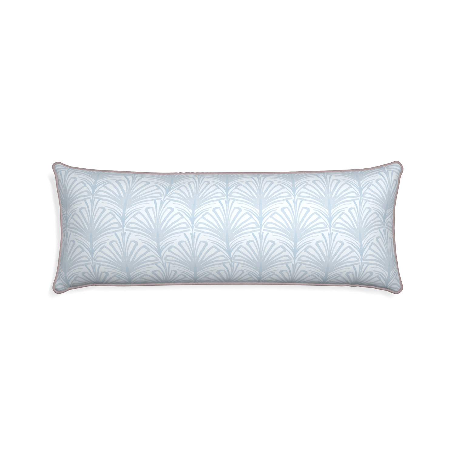 Xl-lumbar suzy sky custom sky blue palmpillow with orchid piping on white background