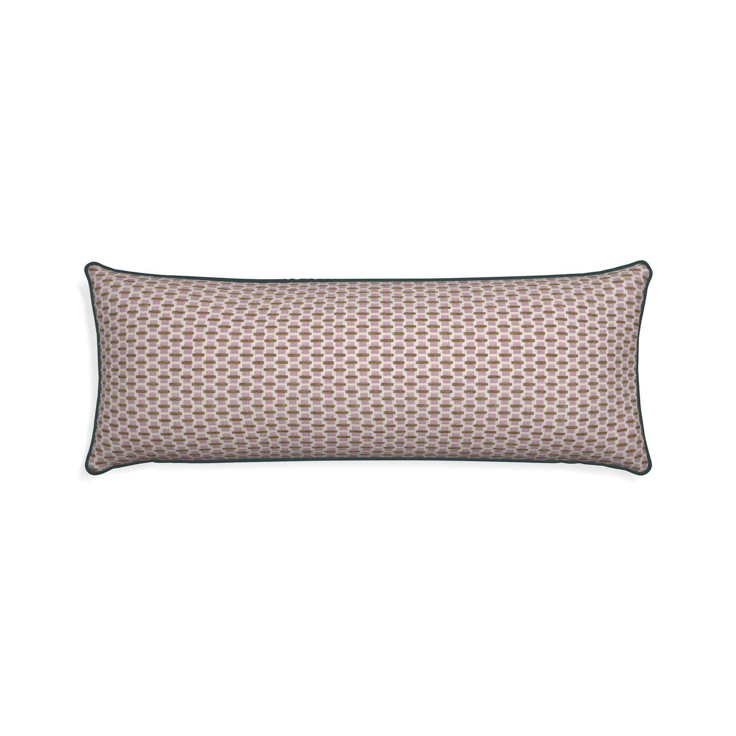 Xl-lumbar willow orchid custom pink geometric chenillepillow with p piping on white background