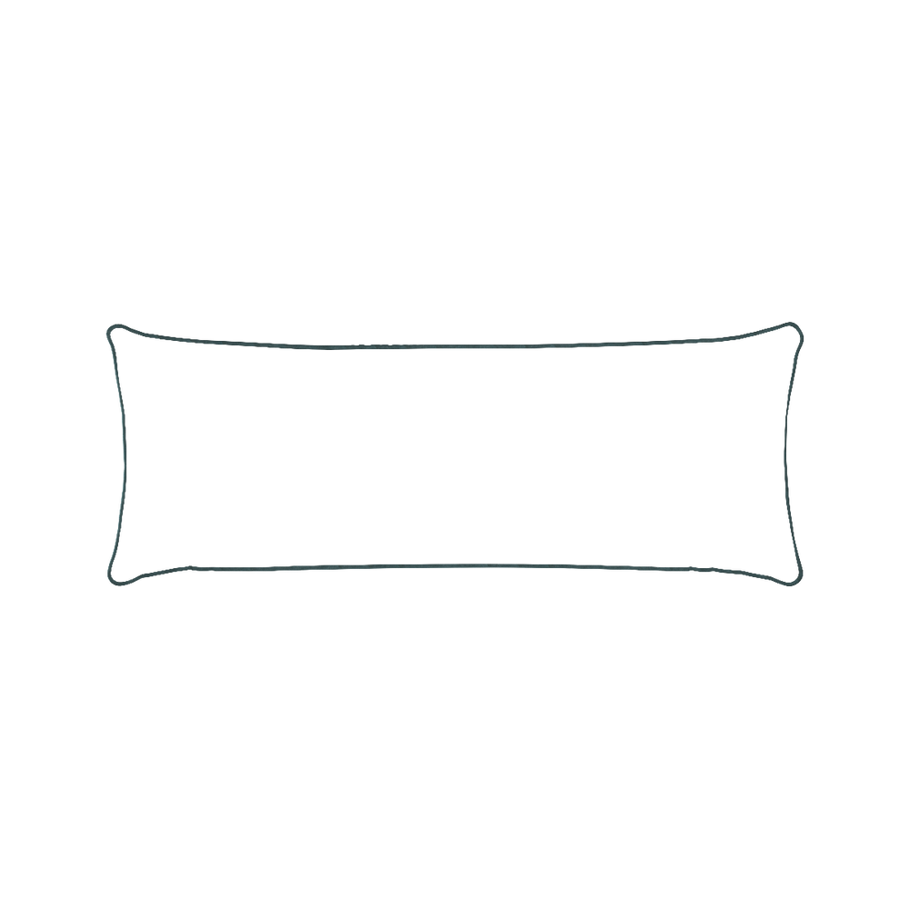 Xl-lumbar ruby moss custom pillow with p piping on white background