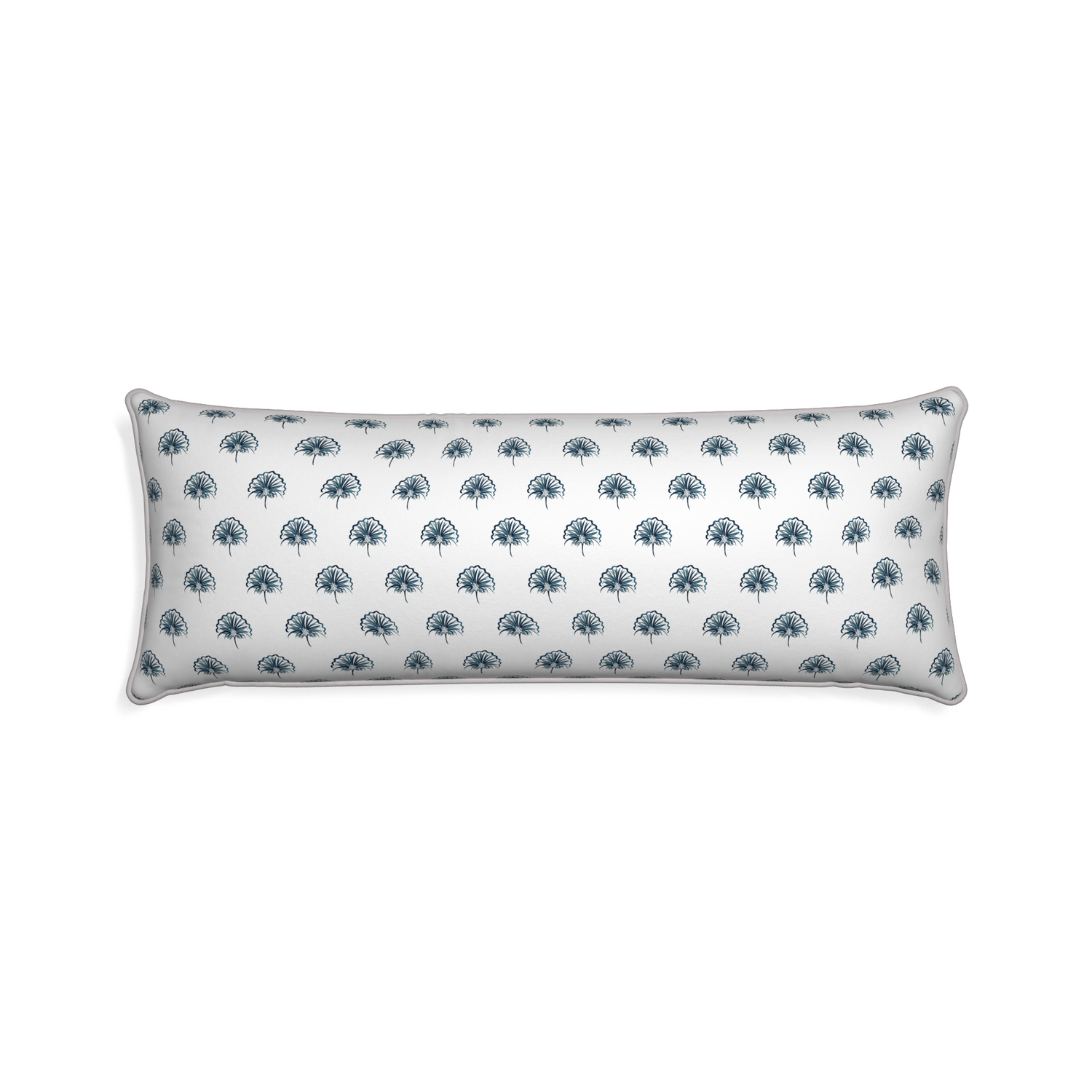 Xl-lumbar penelope midnight custom floral navypillow with pebble piping on white background