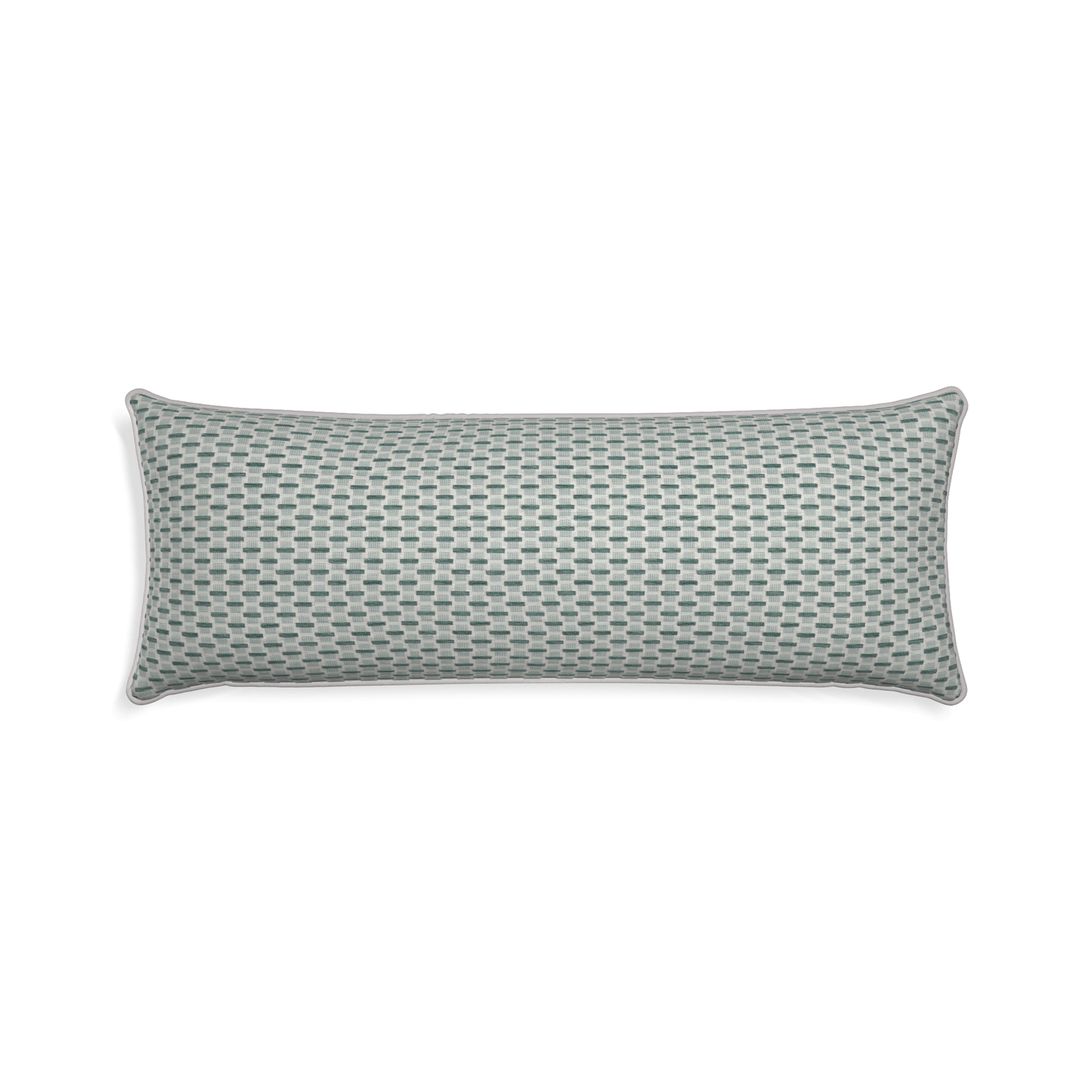 Xl-lumbar willow mint custom green geometric chenillepillow with pebble piping on white background