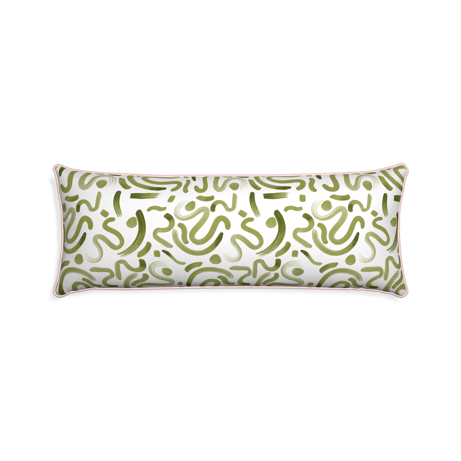 Xl-lumbar hockney moss custom moss greenpillow with petal piping on white background