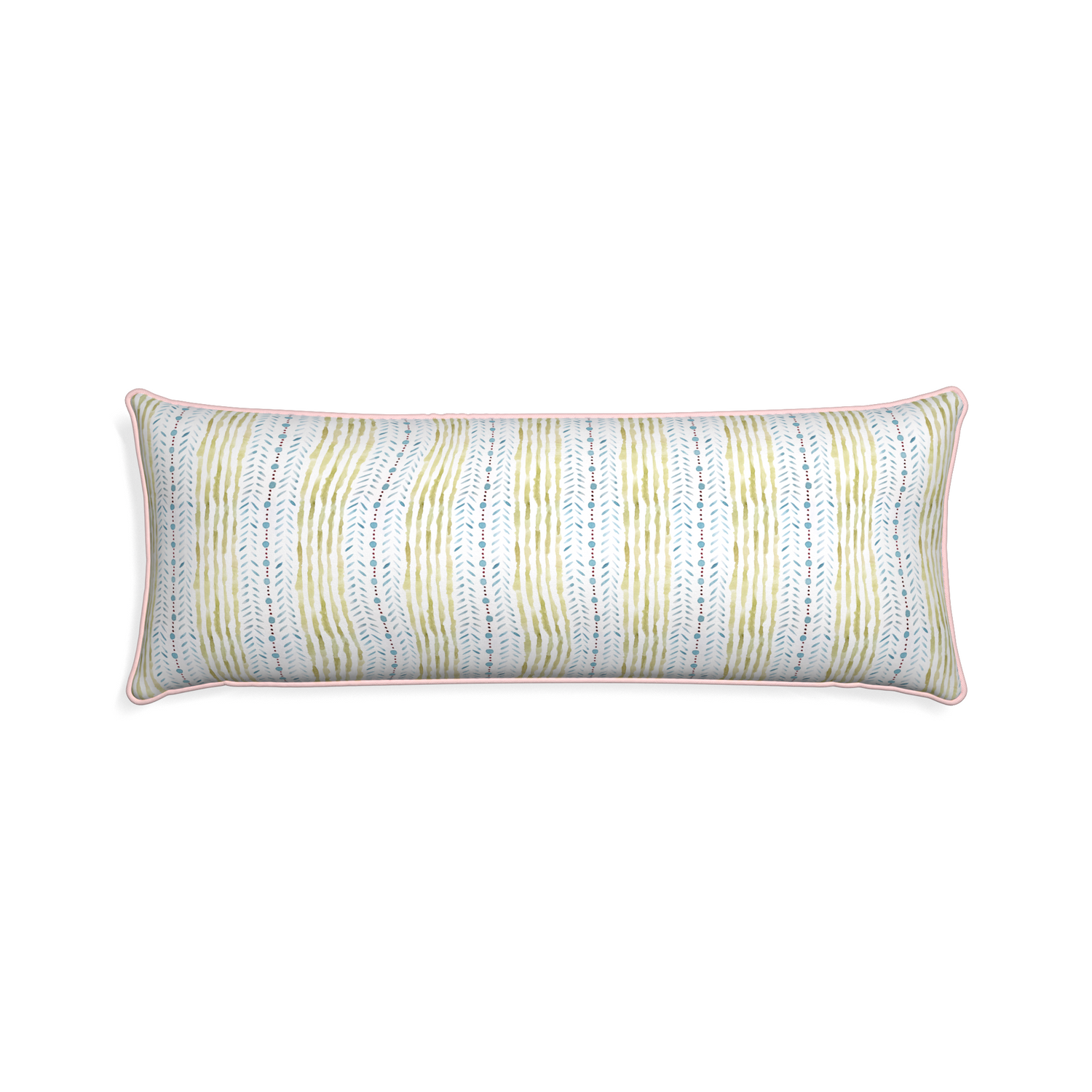 Xl-lumbar julia custom blue & green stripedpillow with petal piping on white background