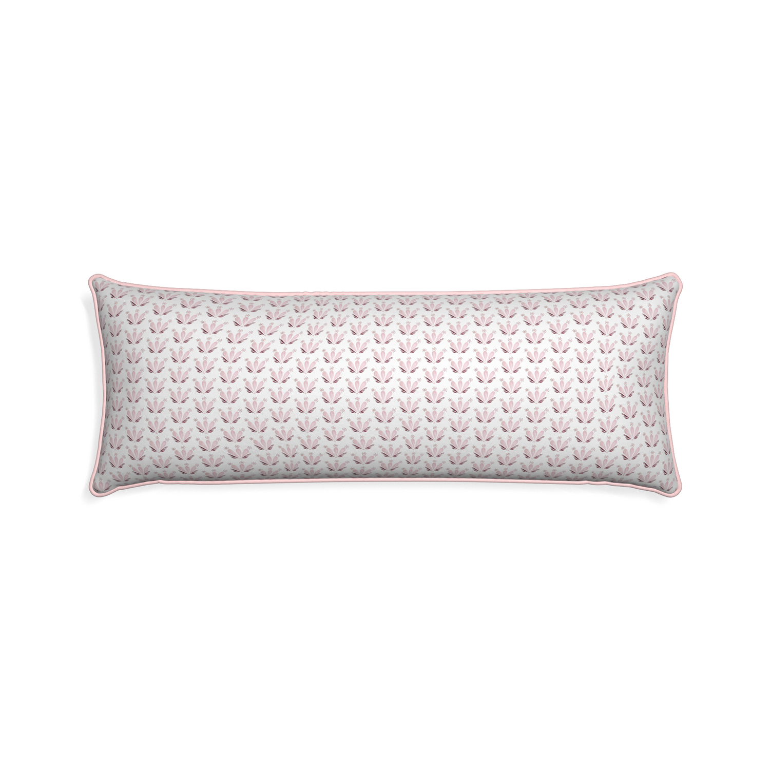 Xl-lumbar serena pink custom pink & burgundy drop repeat floralpillow with petal piping on white background
