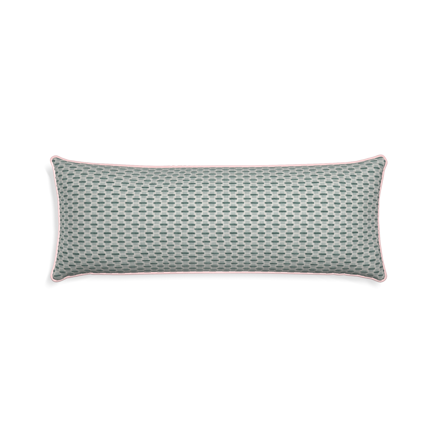 Xl-lumbar willow mint custom green geometric chenillepillow with petal piping on white background