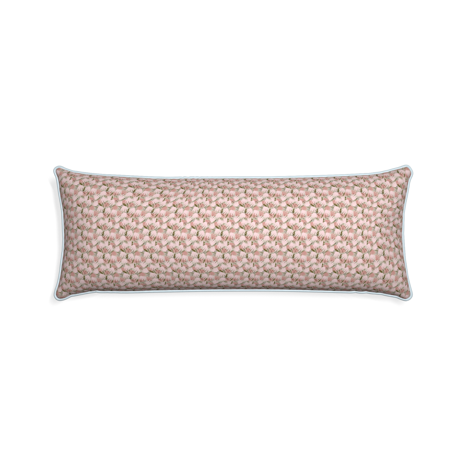 Xl-lumbar eden pink custom pink floralpillow with powder piping on white background