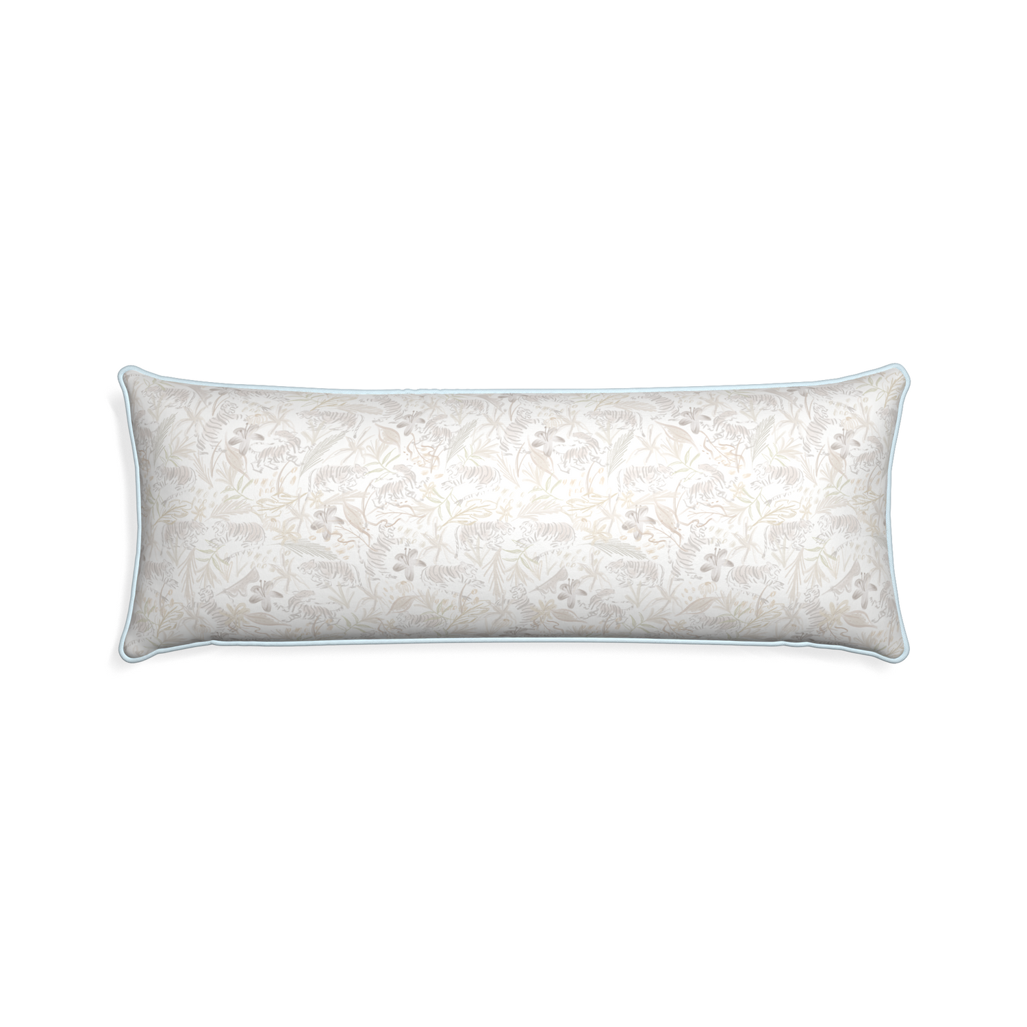 Xl-lumbar frida sand custom beige chinoiserie tigerpillow with powder piping on white background