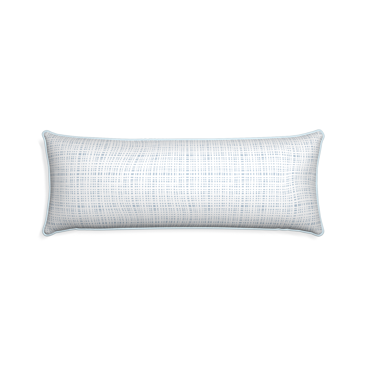 Xl-lumbar ginger custom plaid sky bluepillow with powder piping on white background