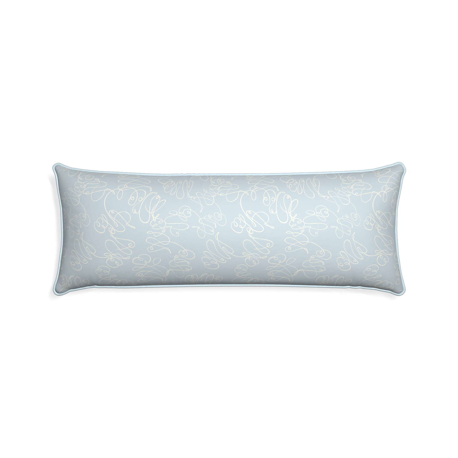 Xl-lumbar mirabella custom powder blue abstractpillow with powder piping on white background
