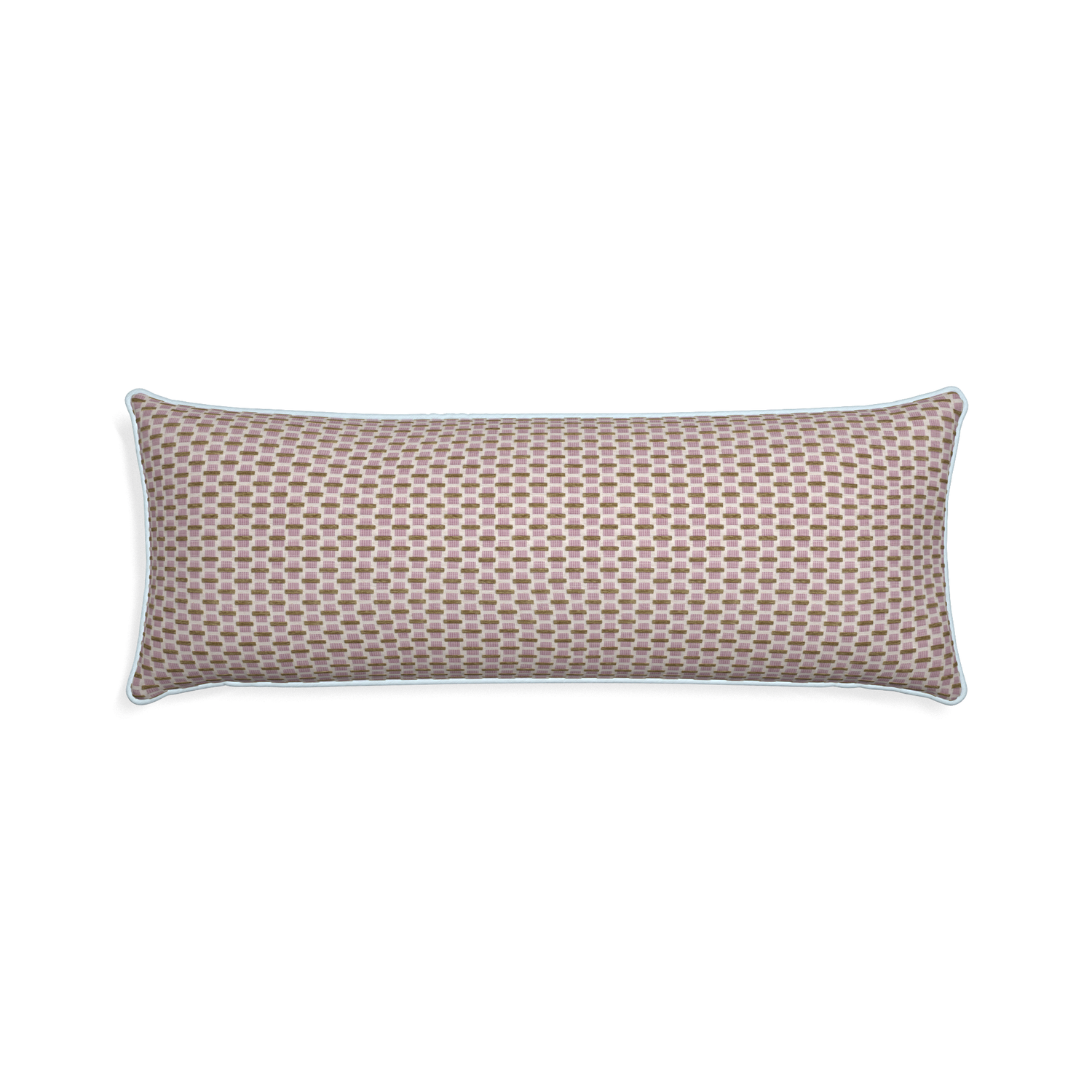 Xl-lumbar willow orchid custom pink geometric chenillepillow with powder piping on white background
