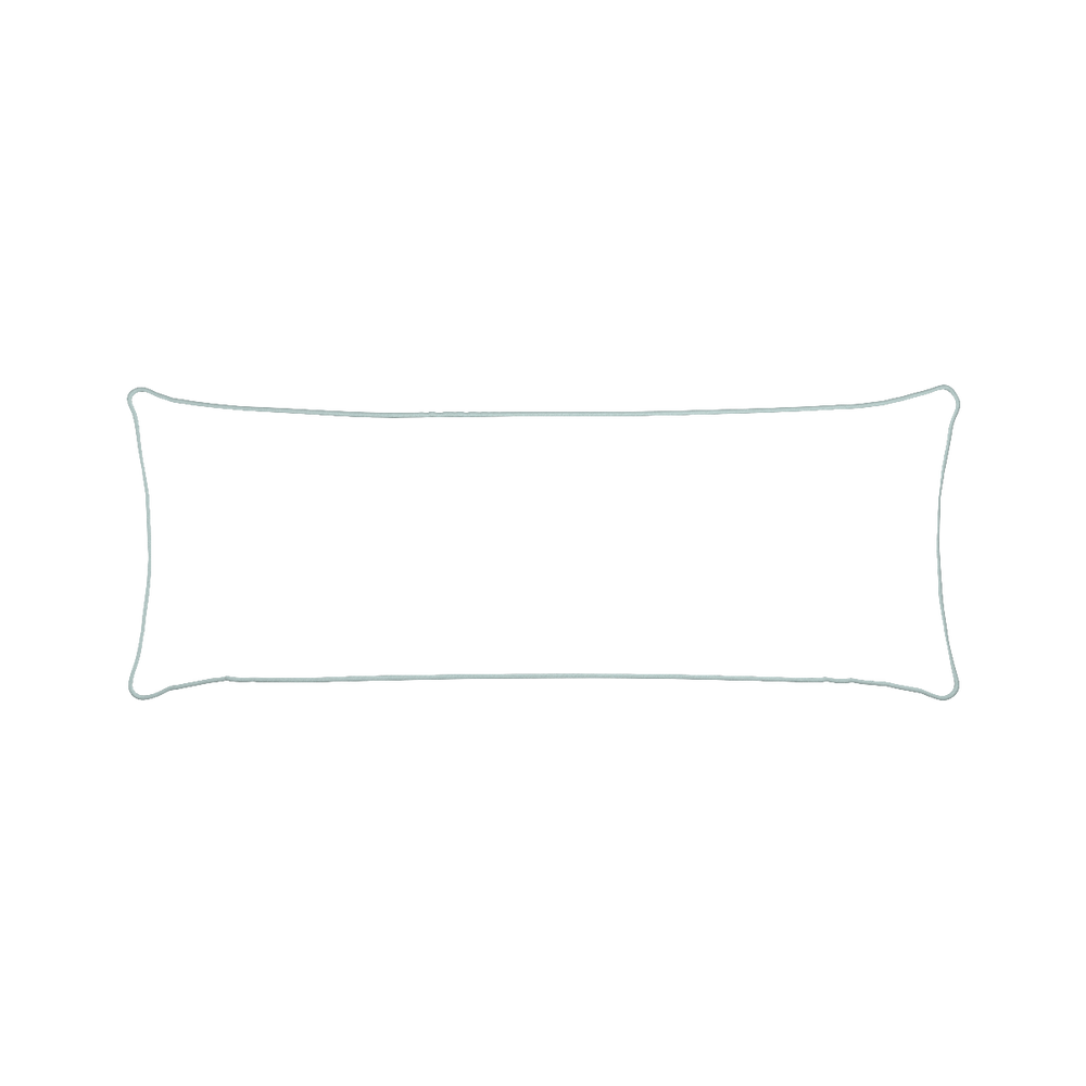 Xl-lumbar ruby moss custom pillow with powder piping on white background