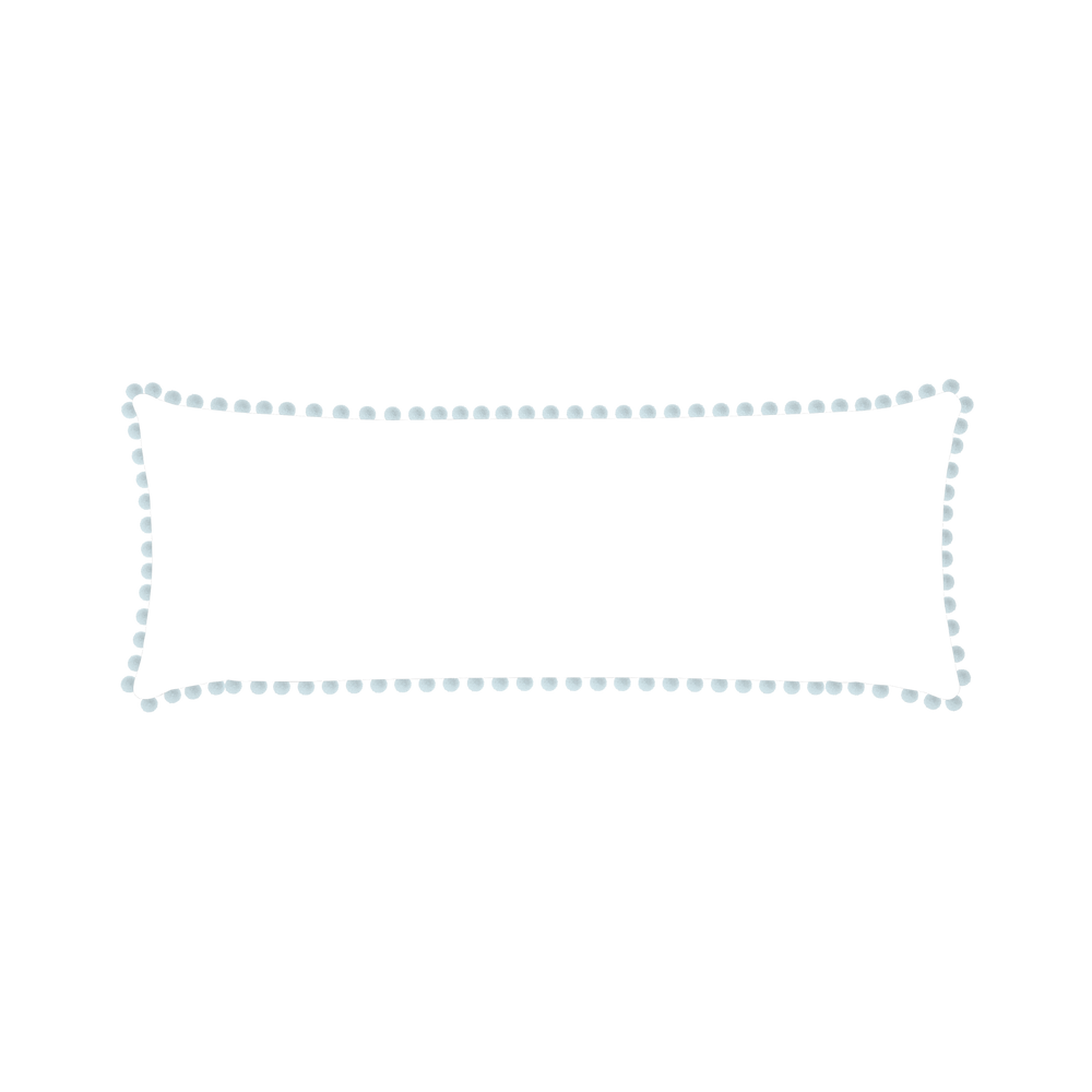 Xl-lumbar ruby moss custom pillow with powder pom pom on white background