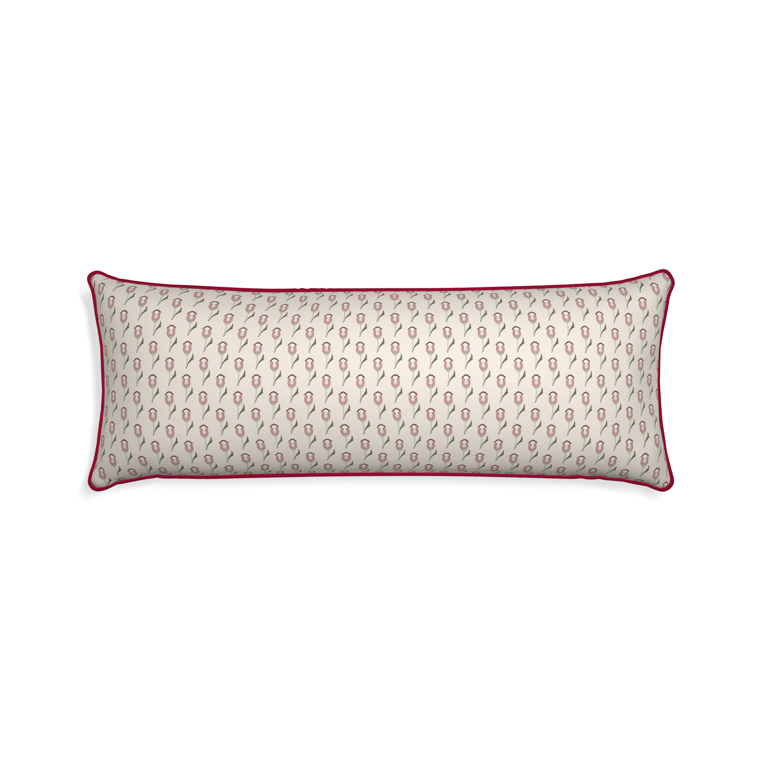 Xl-lumbar annabelle orchid custom pink tulippillow with raspberry piping on white background