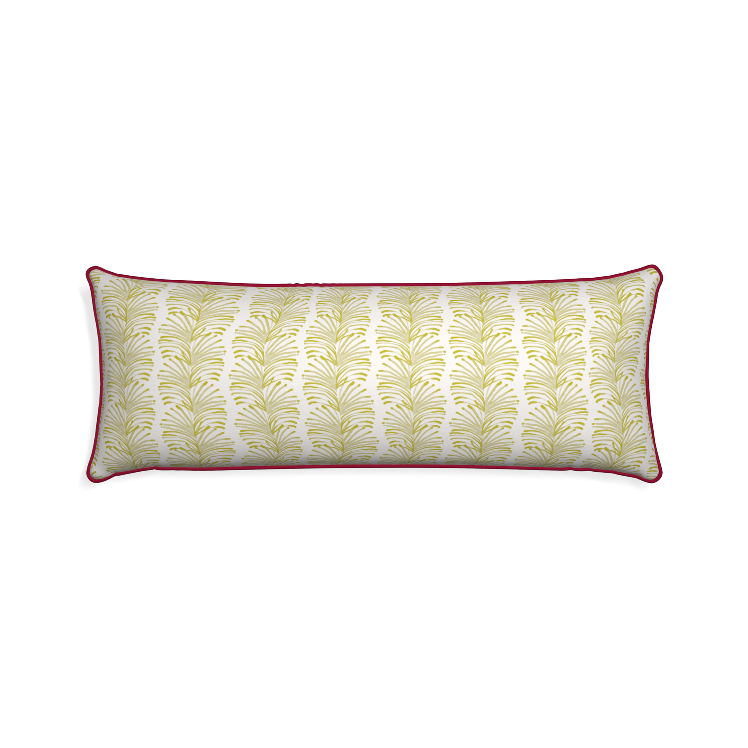 Xl-lumbar emma chartreuse custom yellow stripe chartreusepillow with raspberry piping on white background
