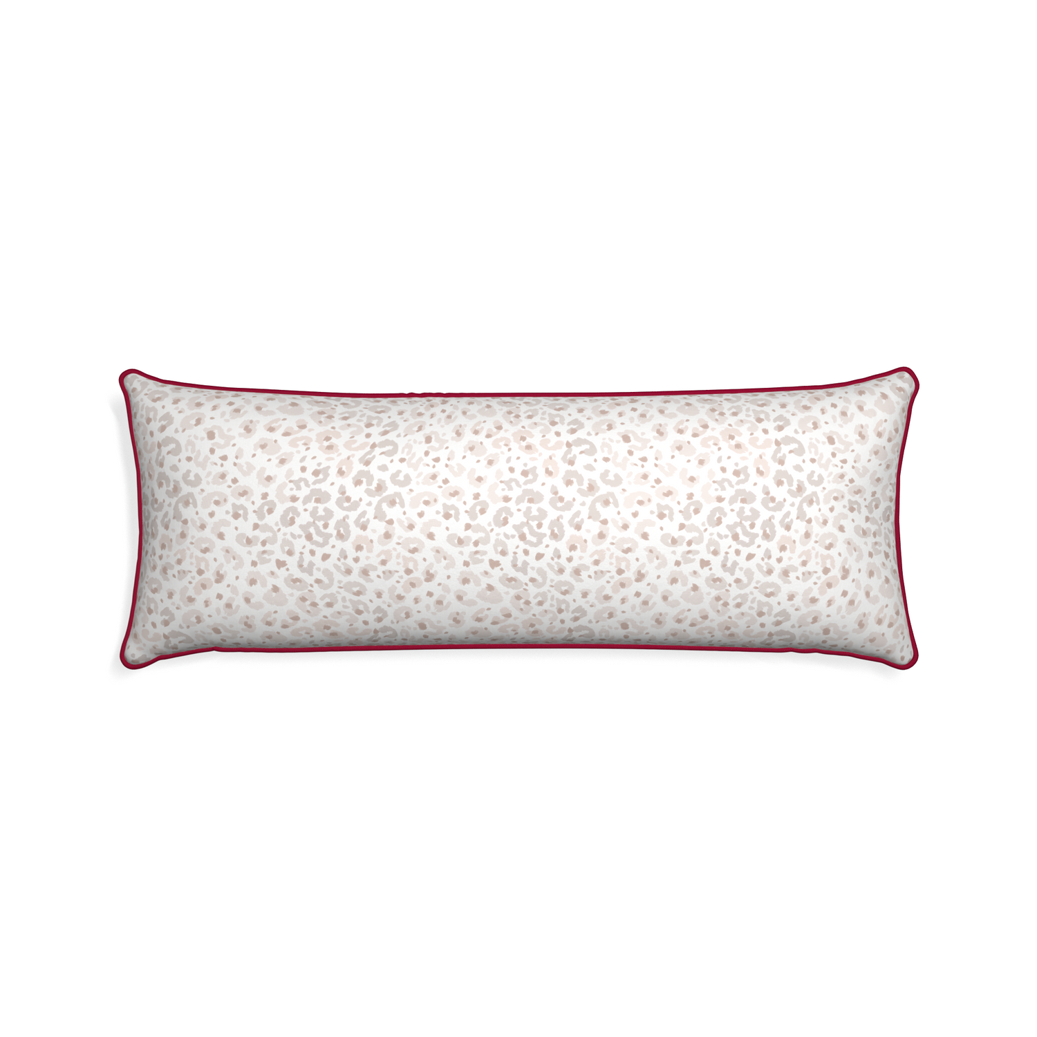 Xl-lumbar rosie custom beige animal printpillow with raspberry piping on white background