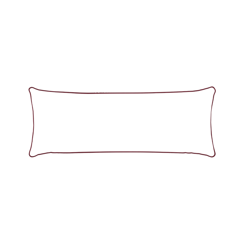 Xl-lumbar gemma pear custom pillow with raspberry piping on white background