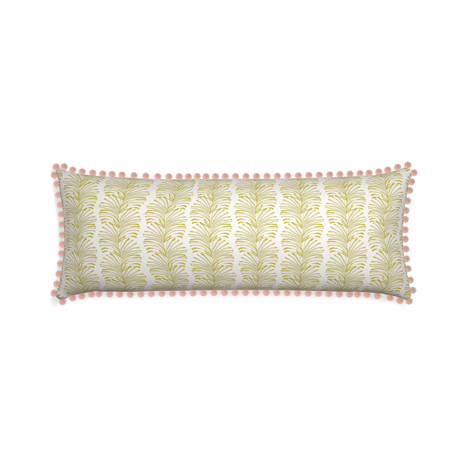Xl-lumbar emma chartreuse custom yellow stripe chartreusepillow with rose pom pom on white background