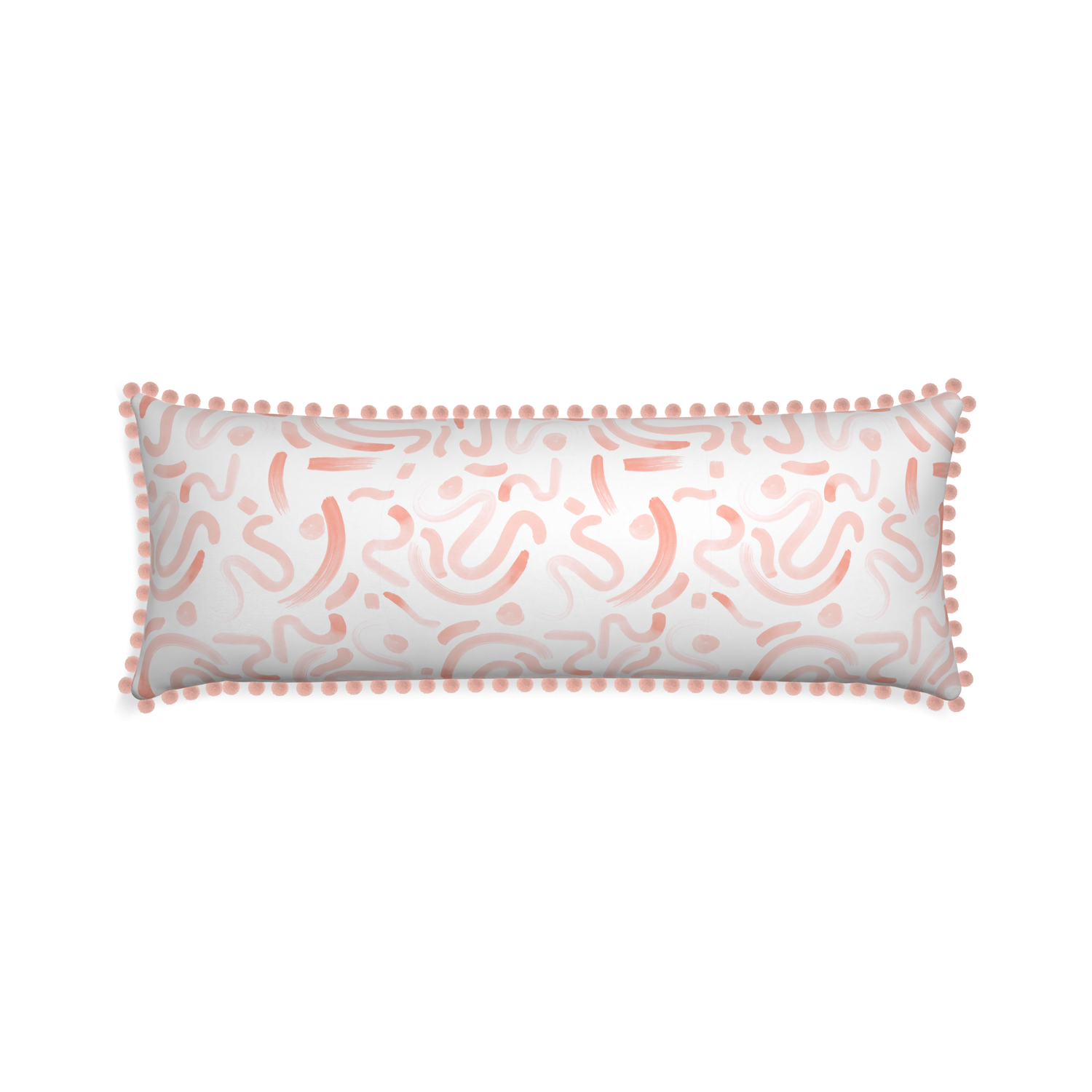 Xl-lumbar hockney pink custom pink graphicpillow with rose pom pom on white background
