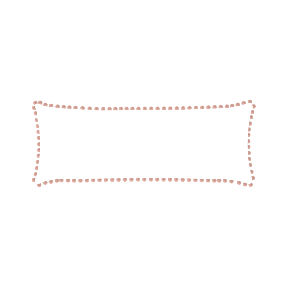 Xl-lumbar ruby moss custom pillow with rose pom pom on white background