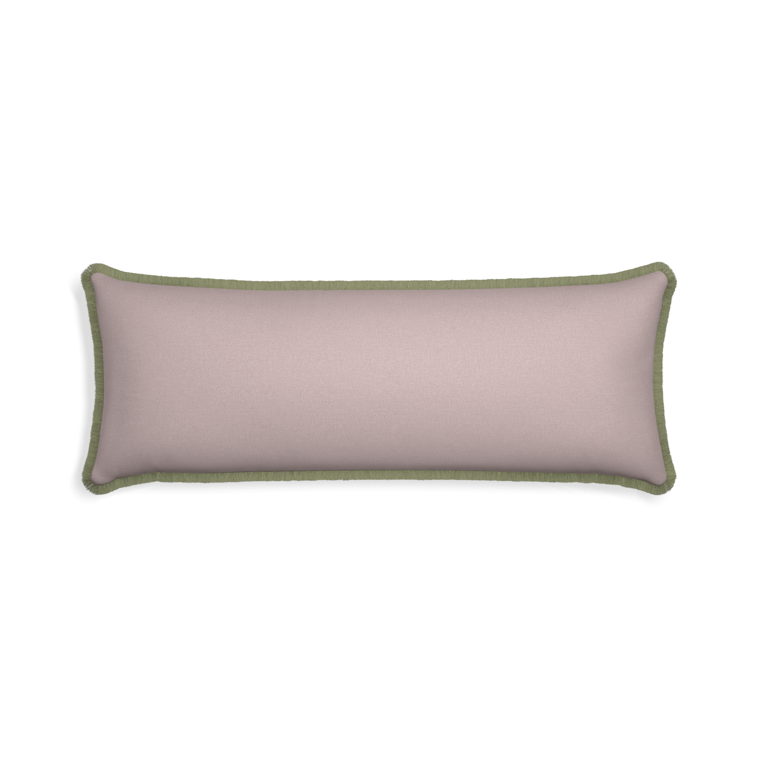 Xl-lumbar orchid custom mauve pinkpillow with sage fringe on white background