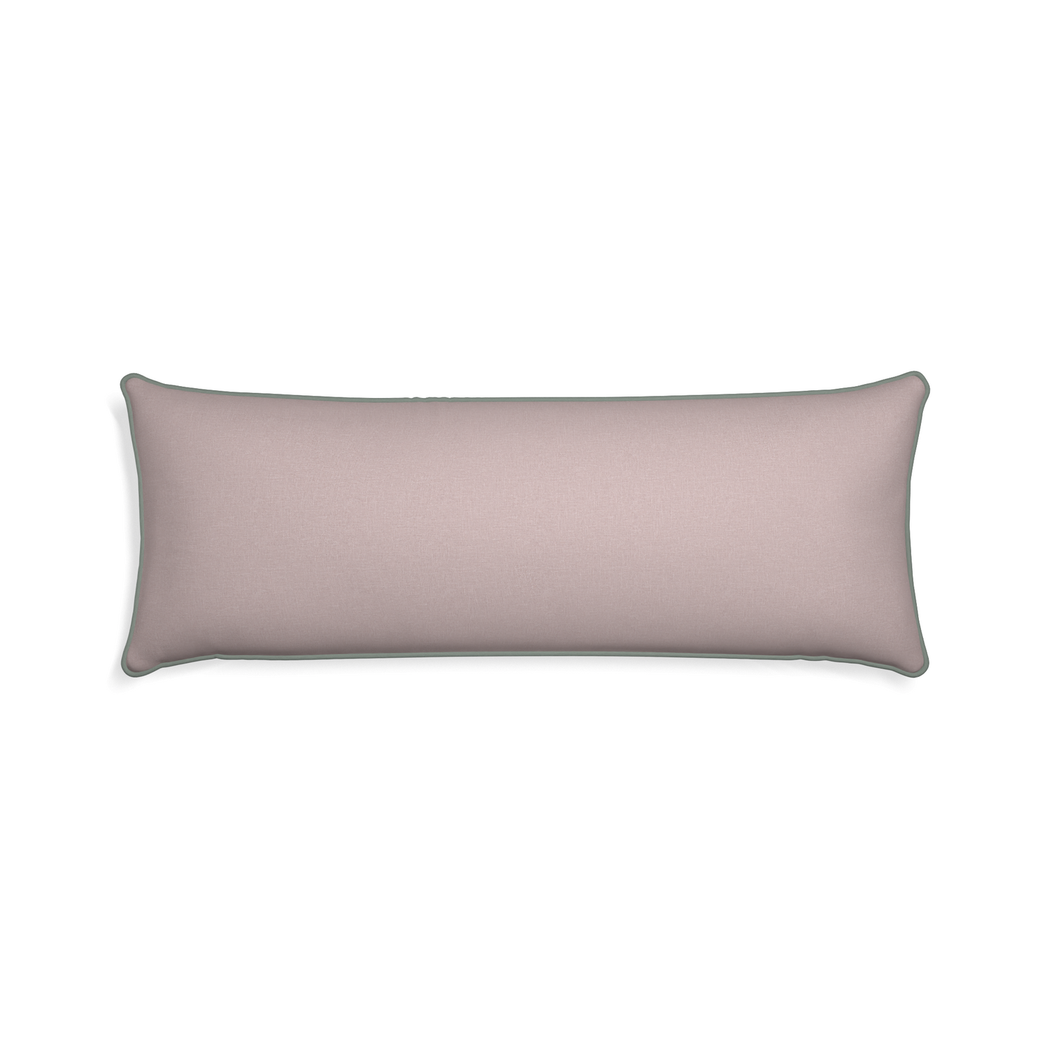 Xl-lumbar orchid custom mauve pinkpillow with sage piping on white background