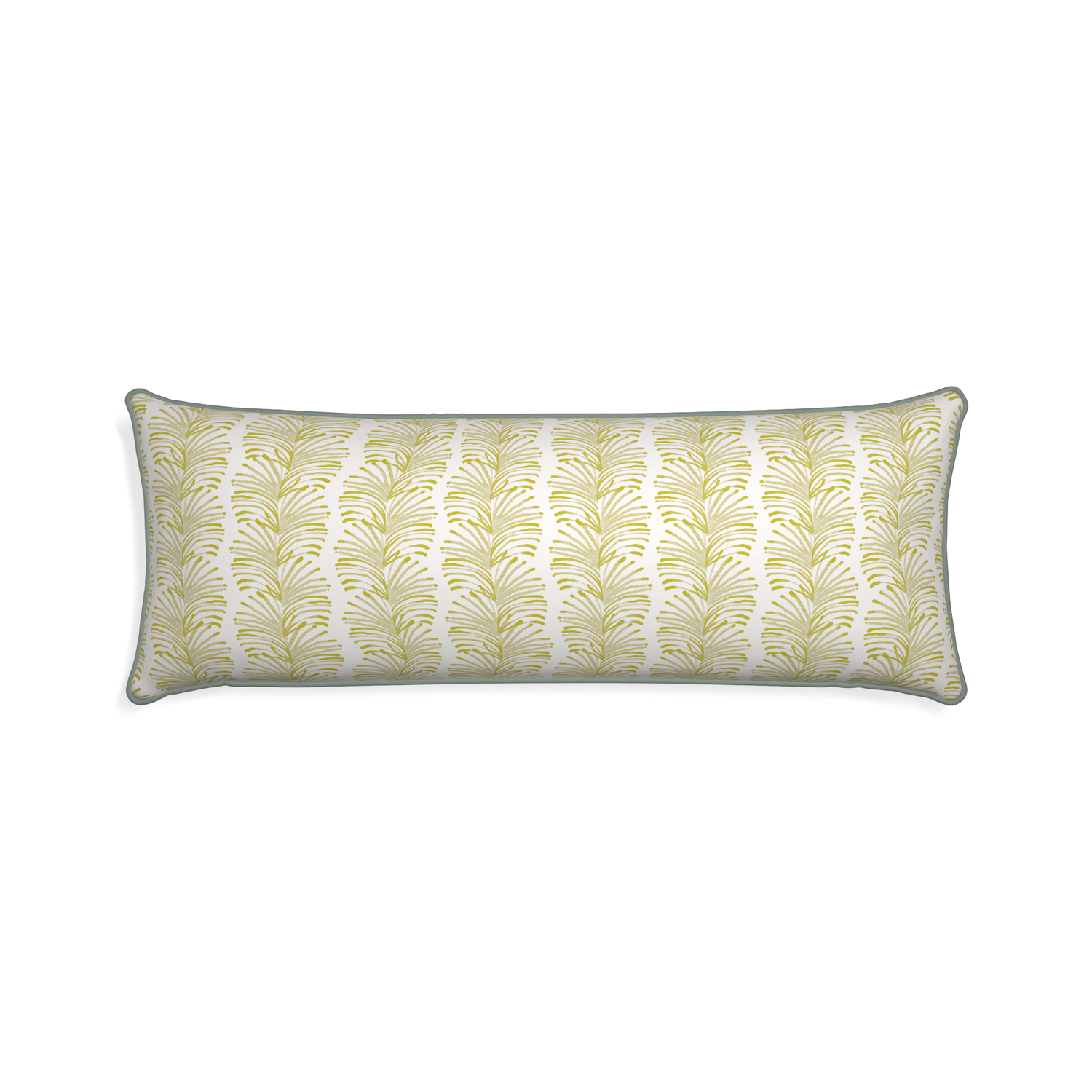 Xl-lumbar emma chartreuse custom yellow stripe chartreusepillow with sage piping on white background
