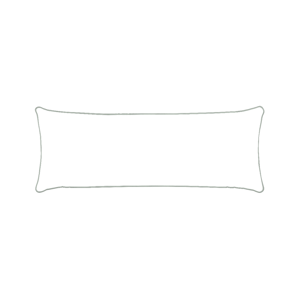 Xl-lumbar ruby moss custom pillow with sage piping on white background