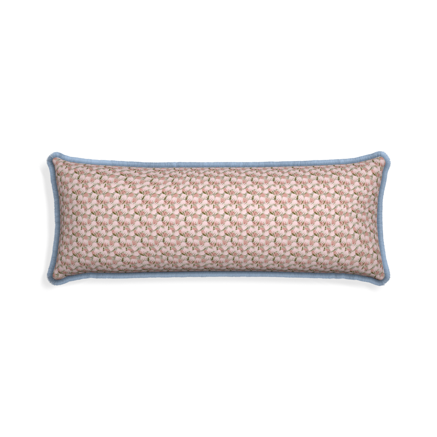 Xl-lumbar eden pink custom pink floralpillow with sky fringe on white background