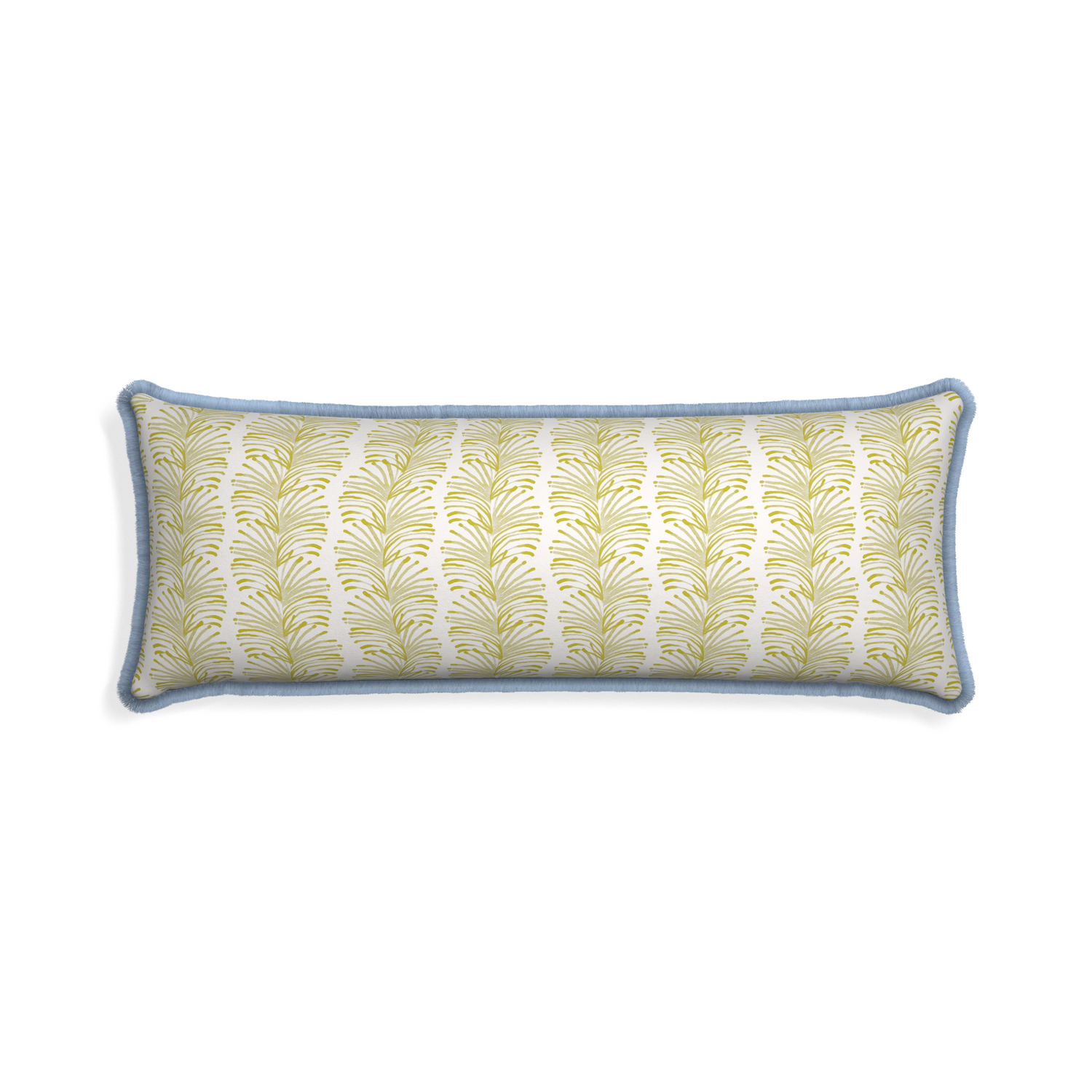 Xl-lumbar emma chartreuse custom yellow stripe chartreusepillow with sky fringe on white background