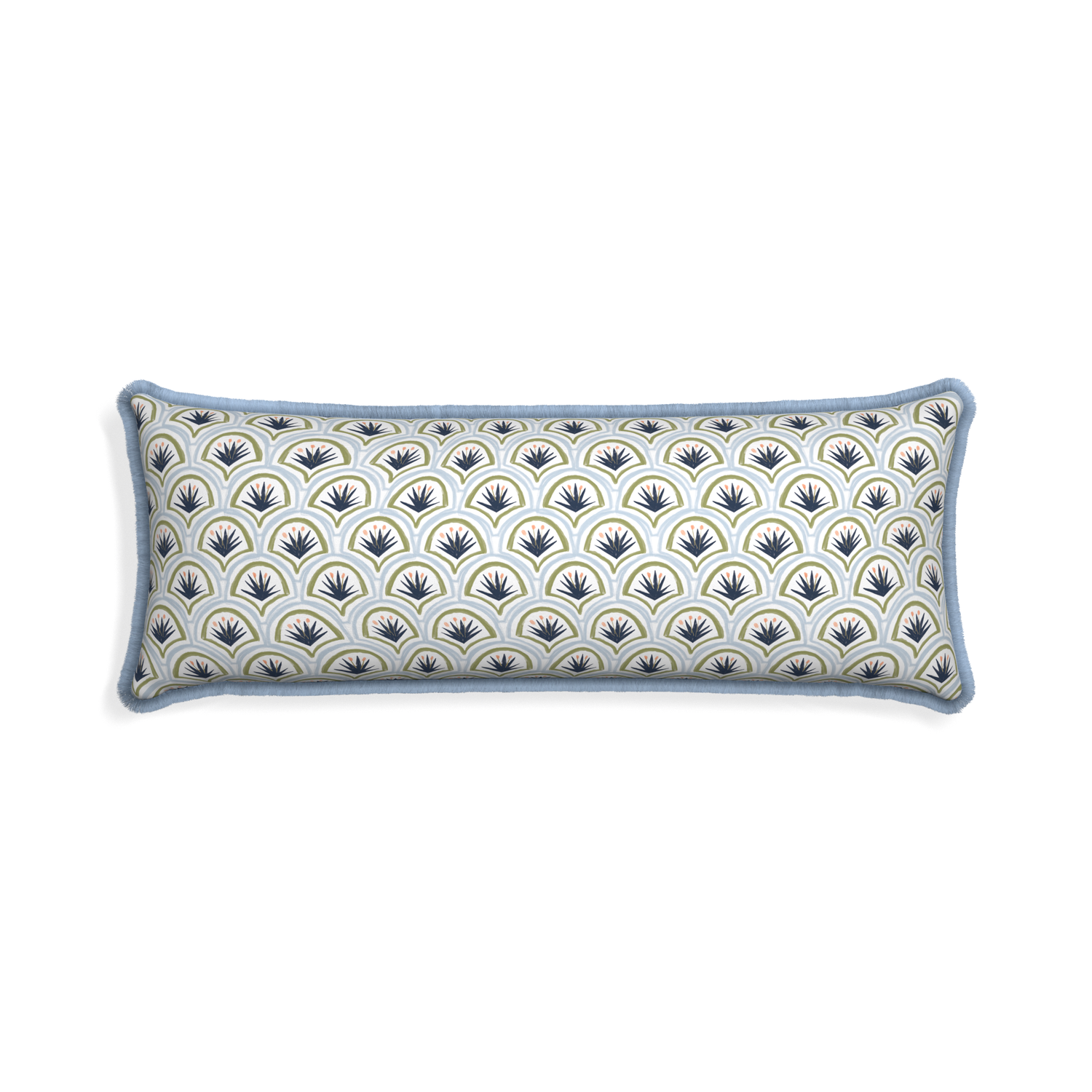 Xl-lumbar thatcher midnight custom art deco palm patternpillow with sky fringe on white background
