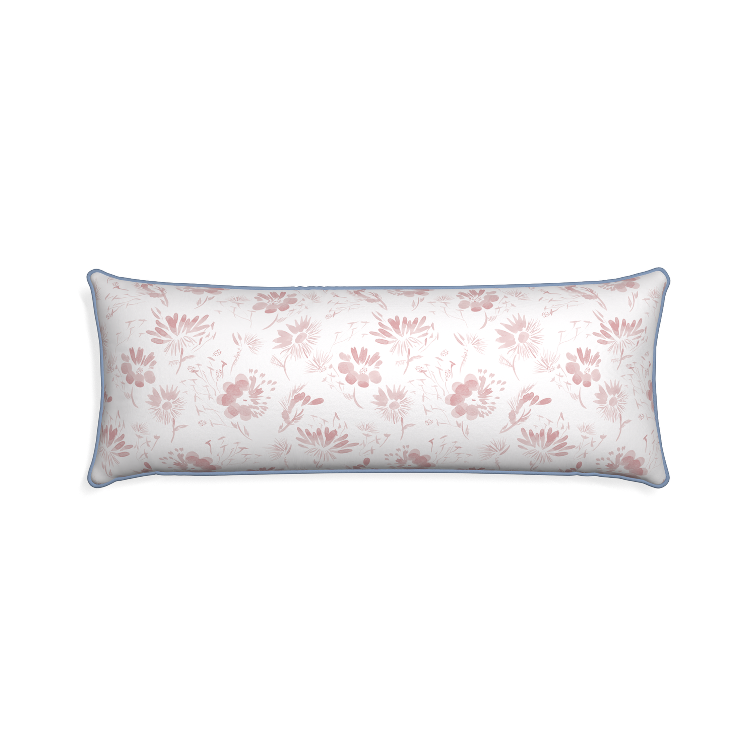 Xl-lumbar blake custom pink floralpillow with sky piping on white background