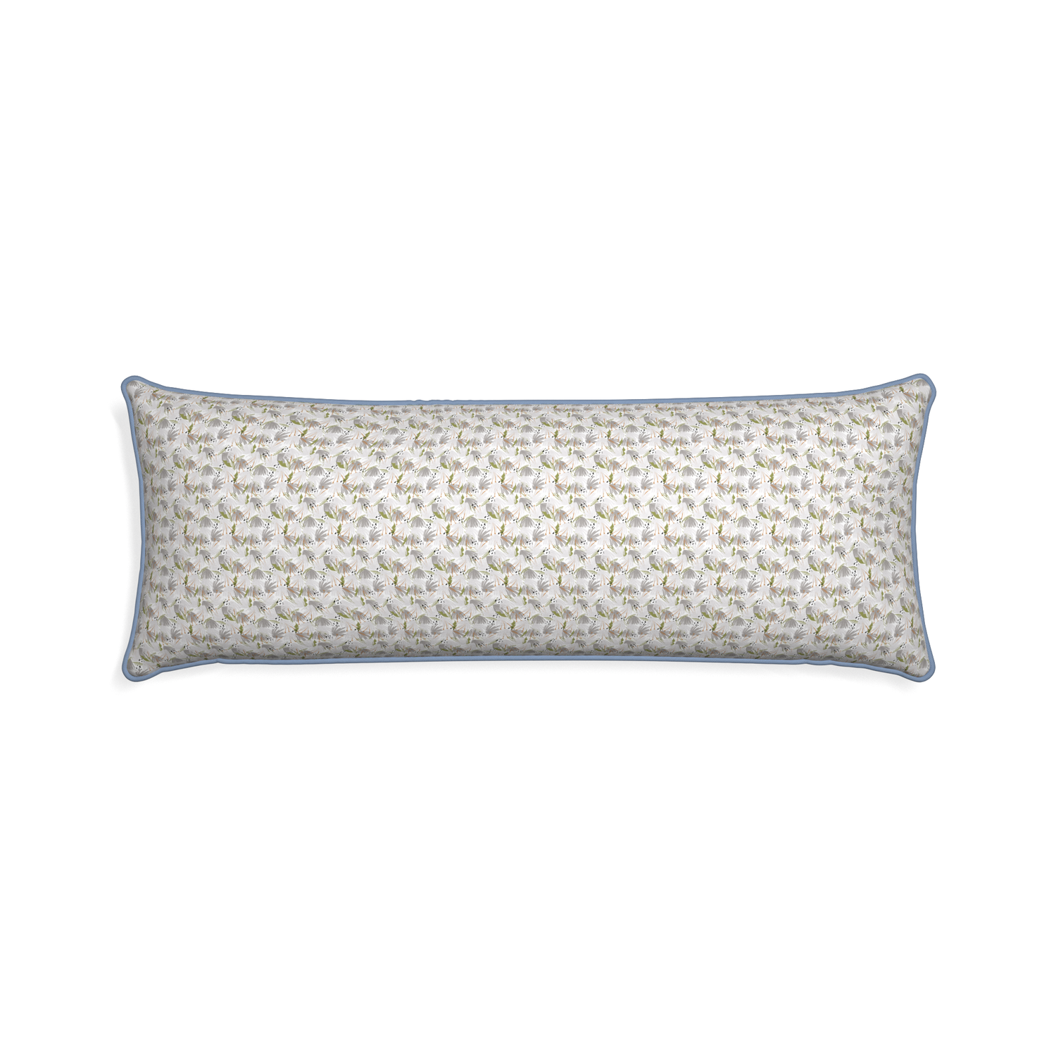 Xl-lumbar eden grey custom grey floralpillow with sky piping on white background