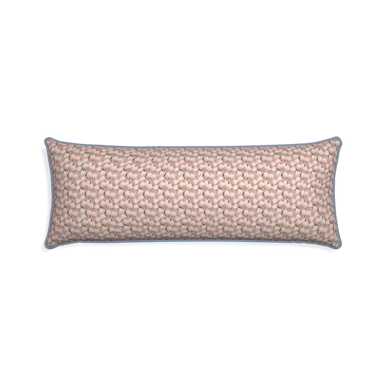 Xl-lumbar eden pink custom pink floralpillow with sky piping on white background