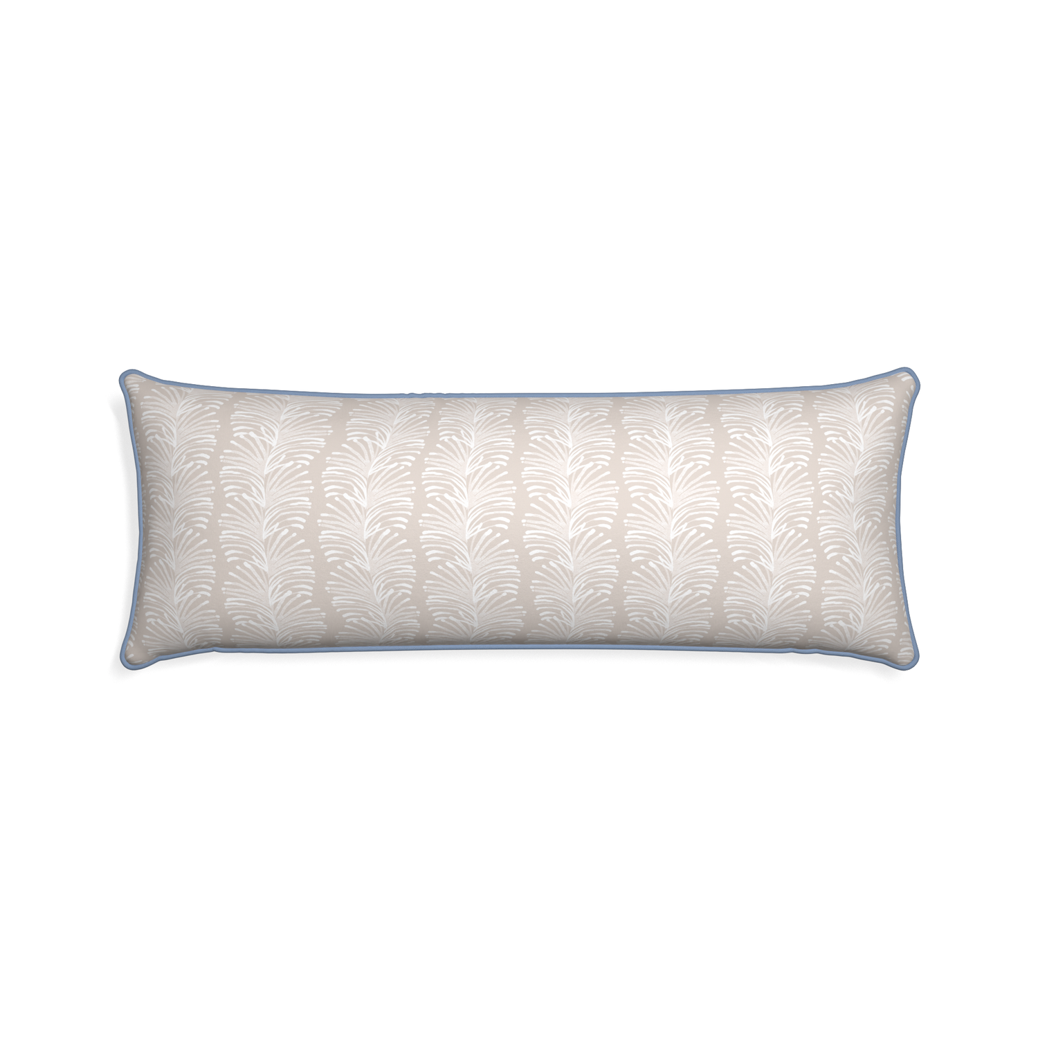 Xl-lumbar emma sand custom sand colored botanical stripepillow with sky piping on white background