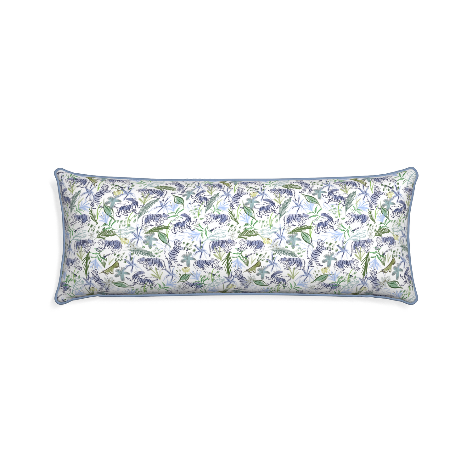 Xl-lumbar frida green custom green tigerpillow with sky piping on white background
