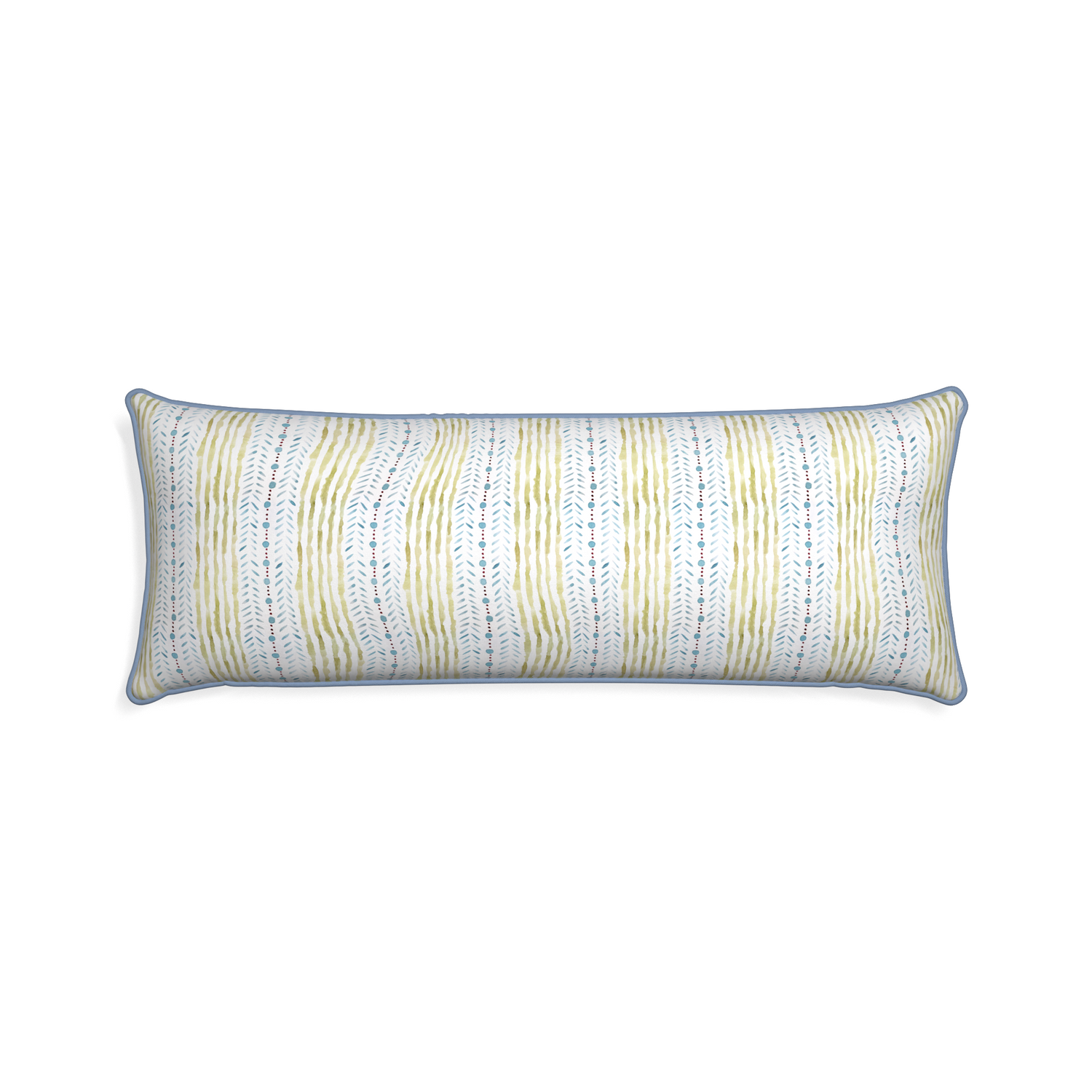 Xl-lumbar julia custom blue & green stripedpillow with sky piping on white background