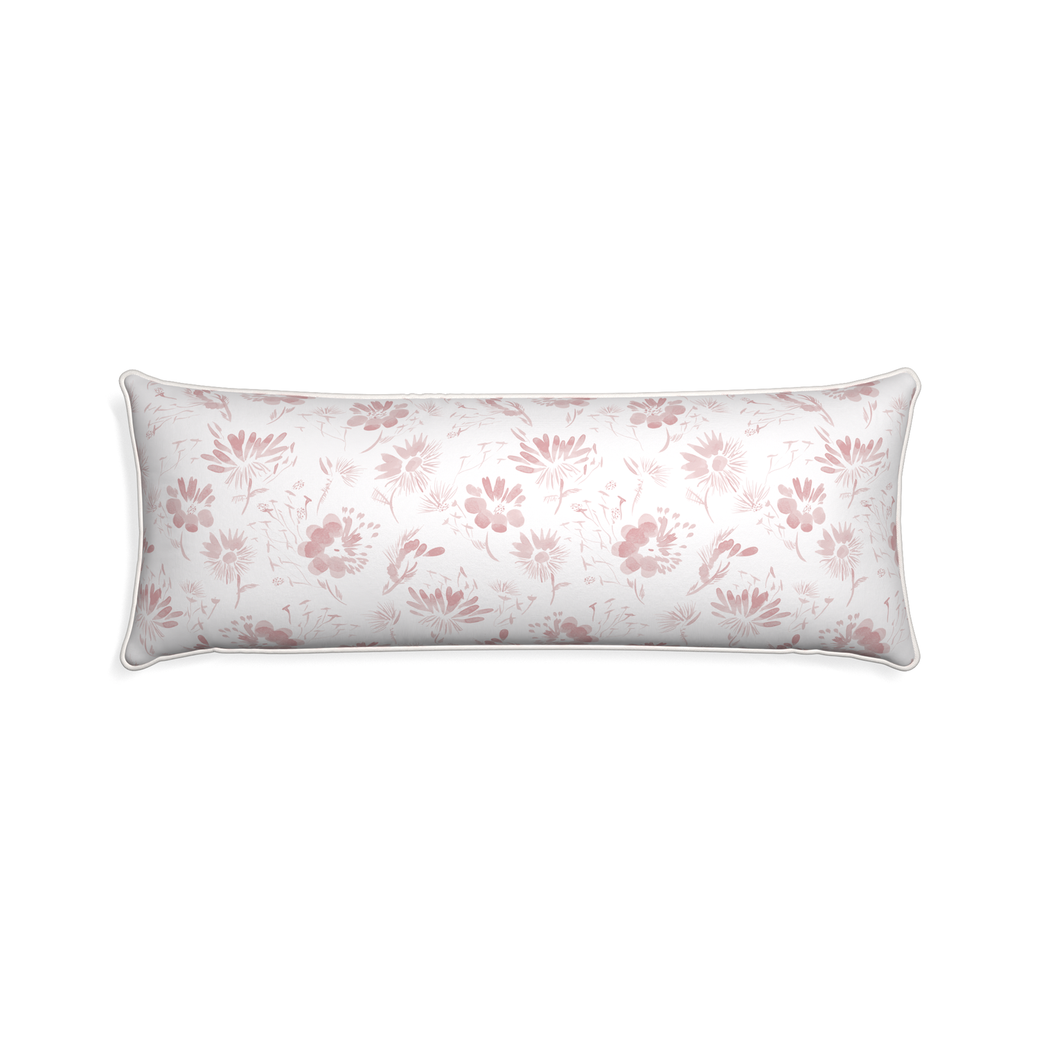 Xl-lumbar blake custom pink floralpillow with snow piping on white background