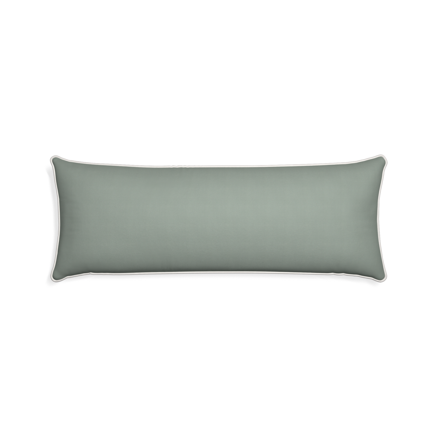 Xl-lumbar sage custom sage green cottonpillow with snow piping on white background