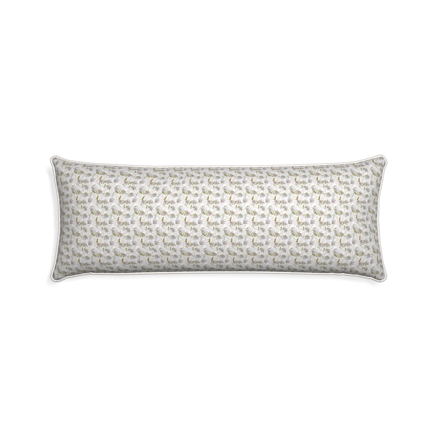 Xl-lumbar eden grey custom grey floralpillow with snow piping on white background