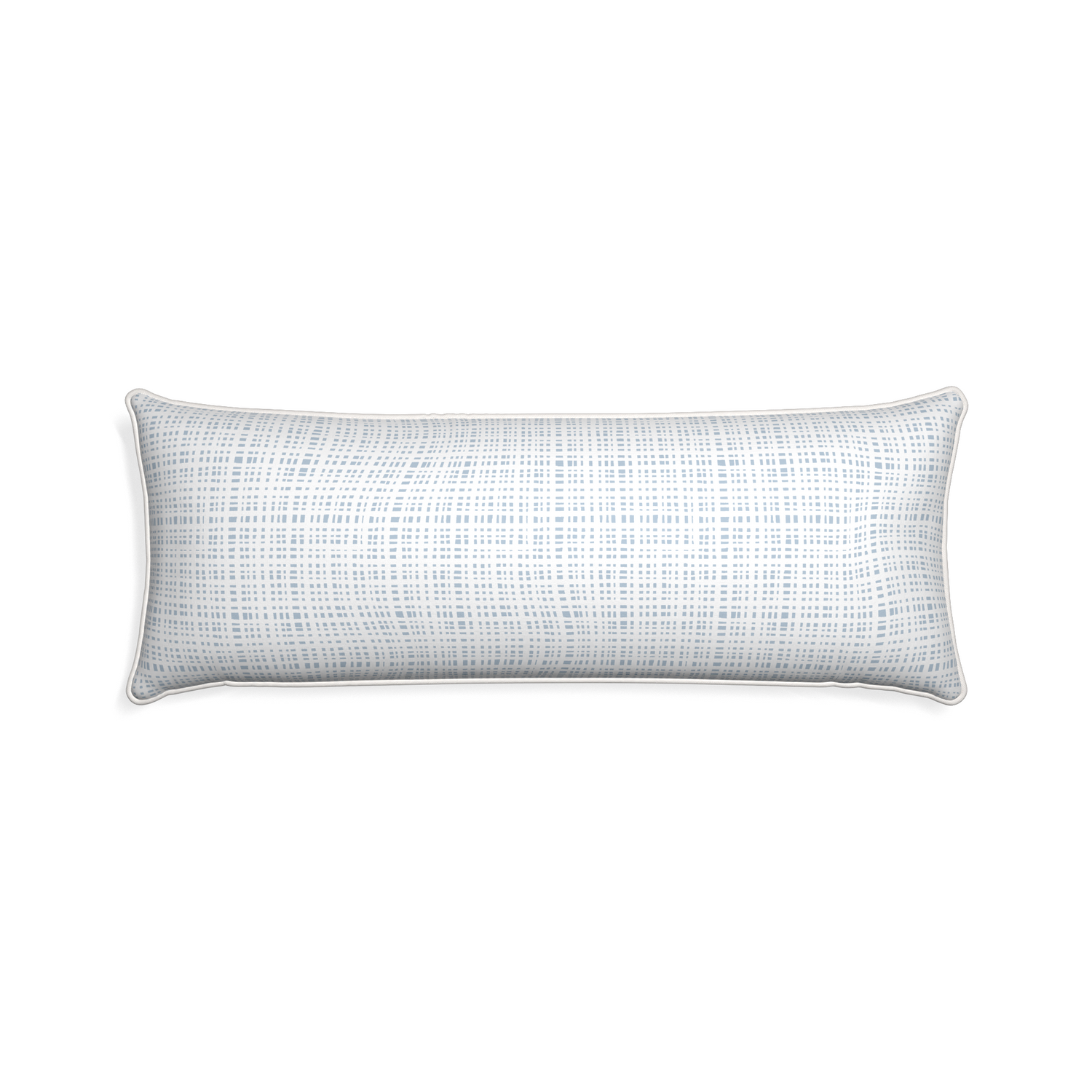 Xl-lumbar ginger custom plaid sky bluepillow with snow piping on white background